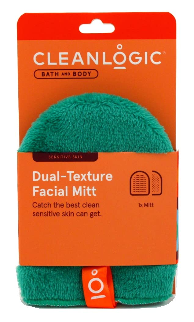 Clean Logic Dual-Texture Exfoliating Facial Mitt for Sensitive Skin - Gentle Washcloth (Pack of 2) - Perfect for Daily Skincare & Makeup Removal Routine