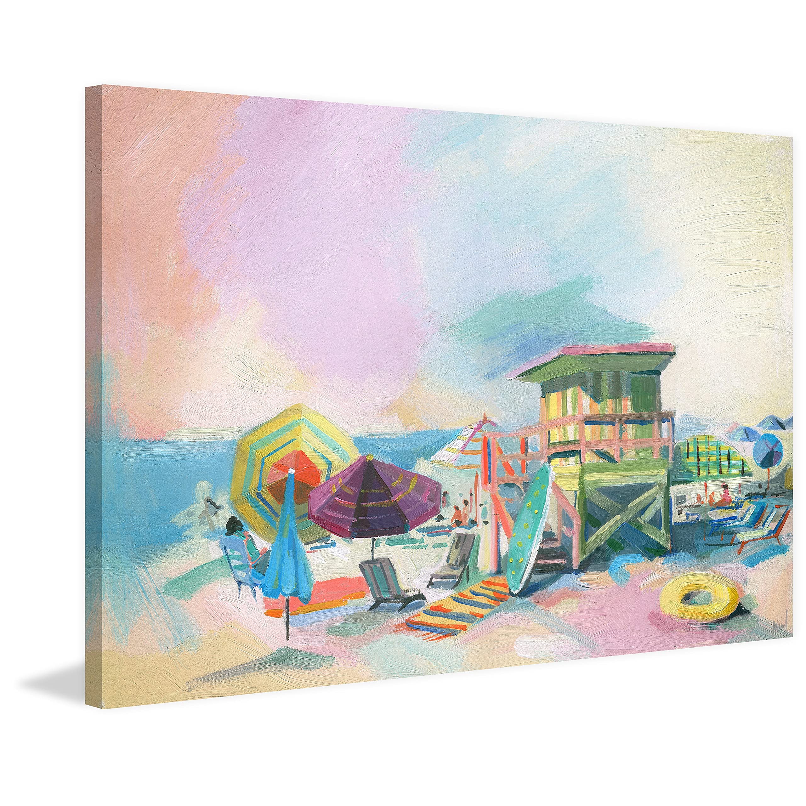 Handmade Beach at Dusk Canvas Wall Art Print - 24x16 Inch Framed Coastal Decor for Living Room, Bedroom & Office - Sunset Seascape Painting by Marmont Hill