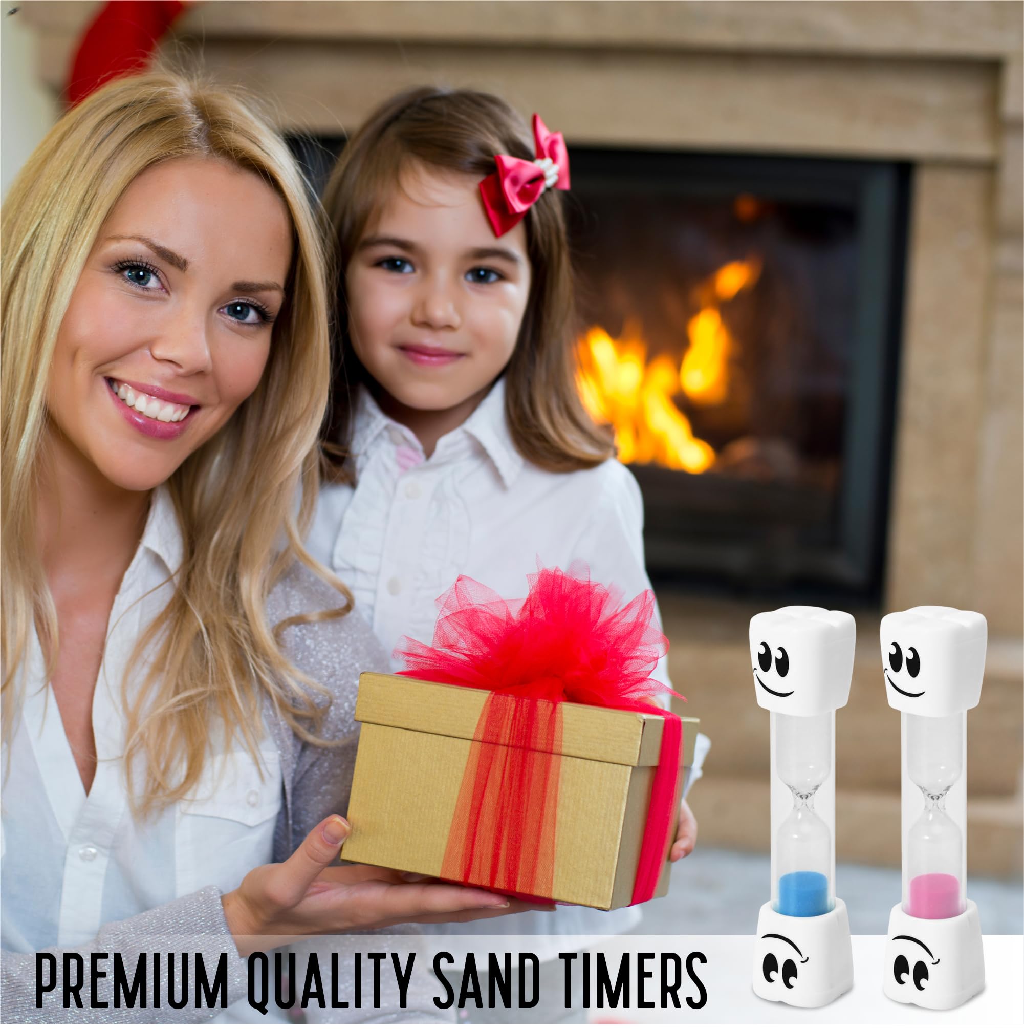 2 Minute Toothbrush Sand Timer for Kids - Set of 2 Small Blue and Pink Smiley Hourglass | Fun Dental Hygiene Timer for Brushing Teeth | Perfect Bathroom Decor & Kids' Oral Care Tool