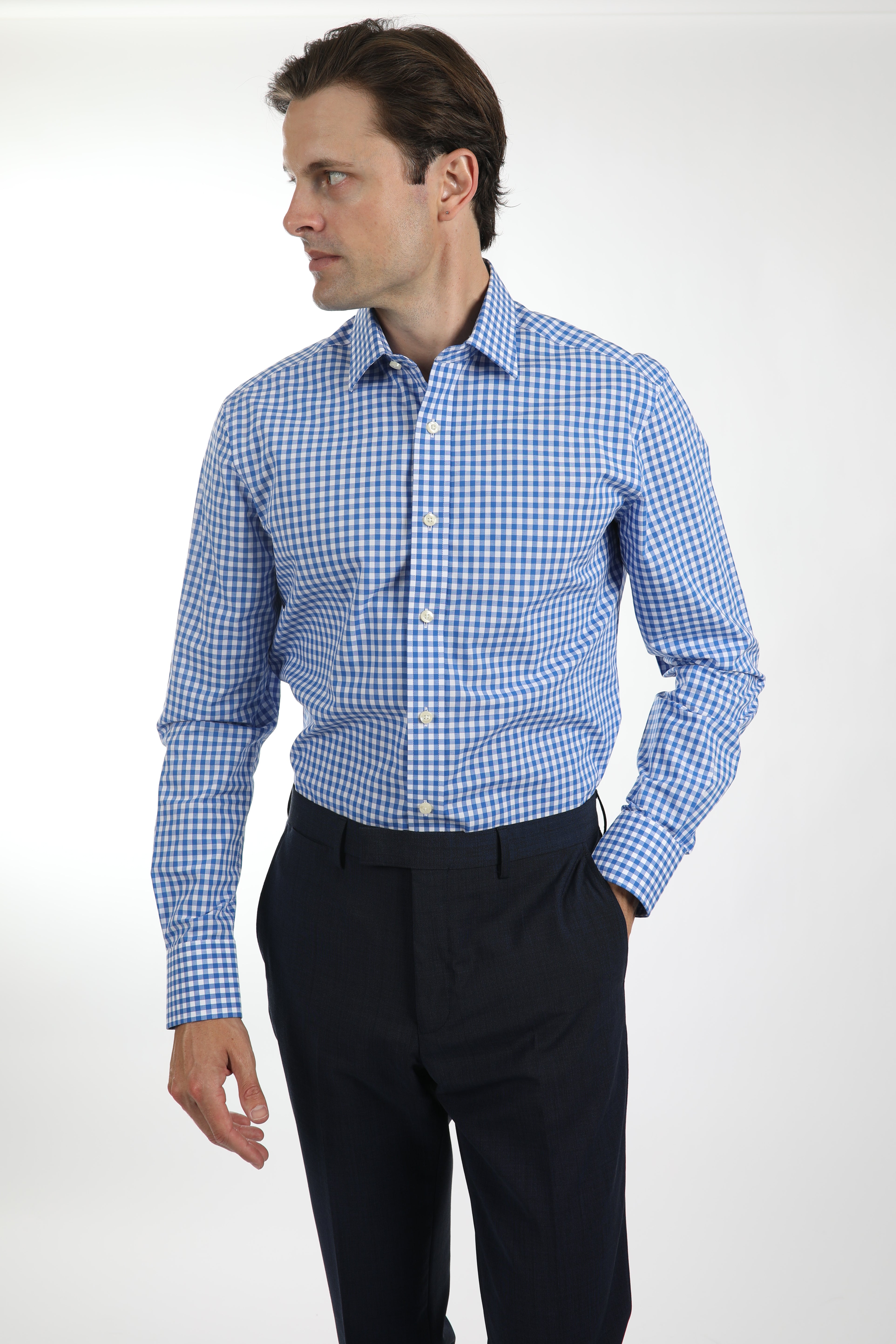 Classic Blue Checkered Button-Down Shirt for Men - Contemporary Slim Fit Casual & Business Wear - Perfect for Office, Dates & Outdoor Activities