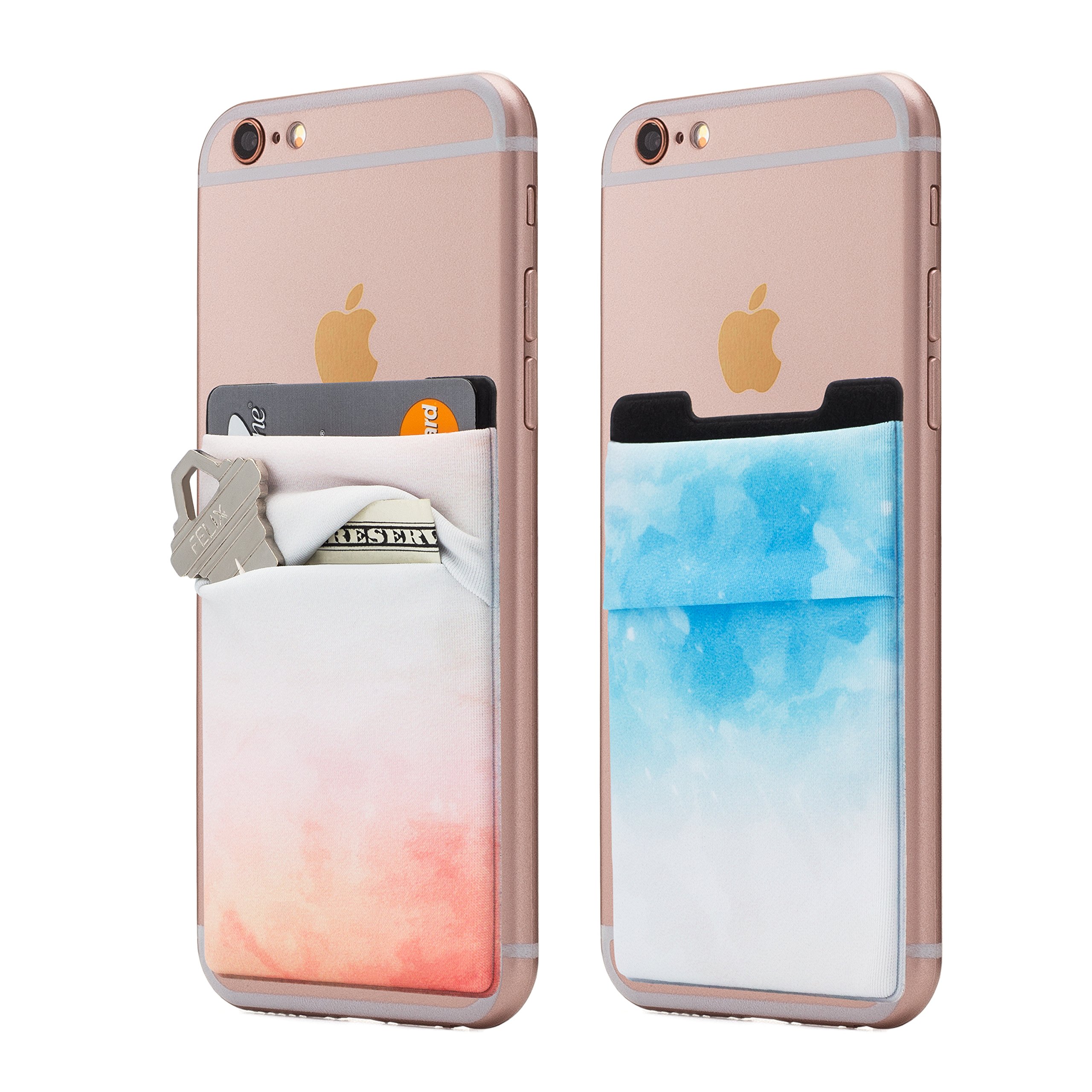 Stick-On Phone Wallet Case - Slim RFID Blocking Card Holder for Credit Cards & Cash | Secure & Stylish Watercolor Design | Perfect for Everyday Use, Travel & Hands-Free Convenience