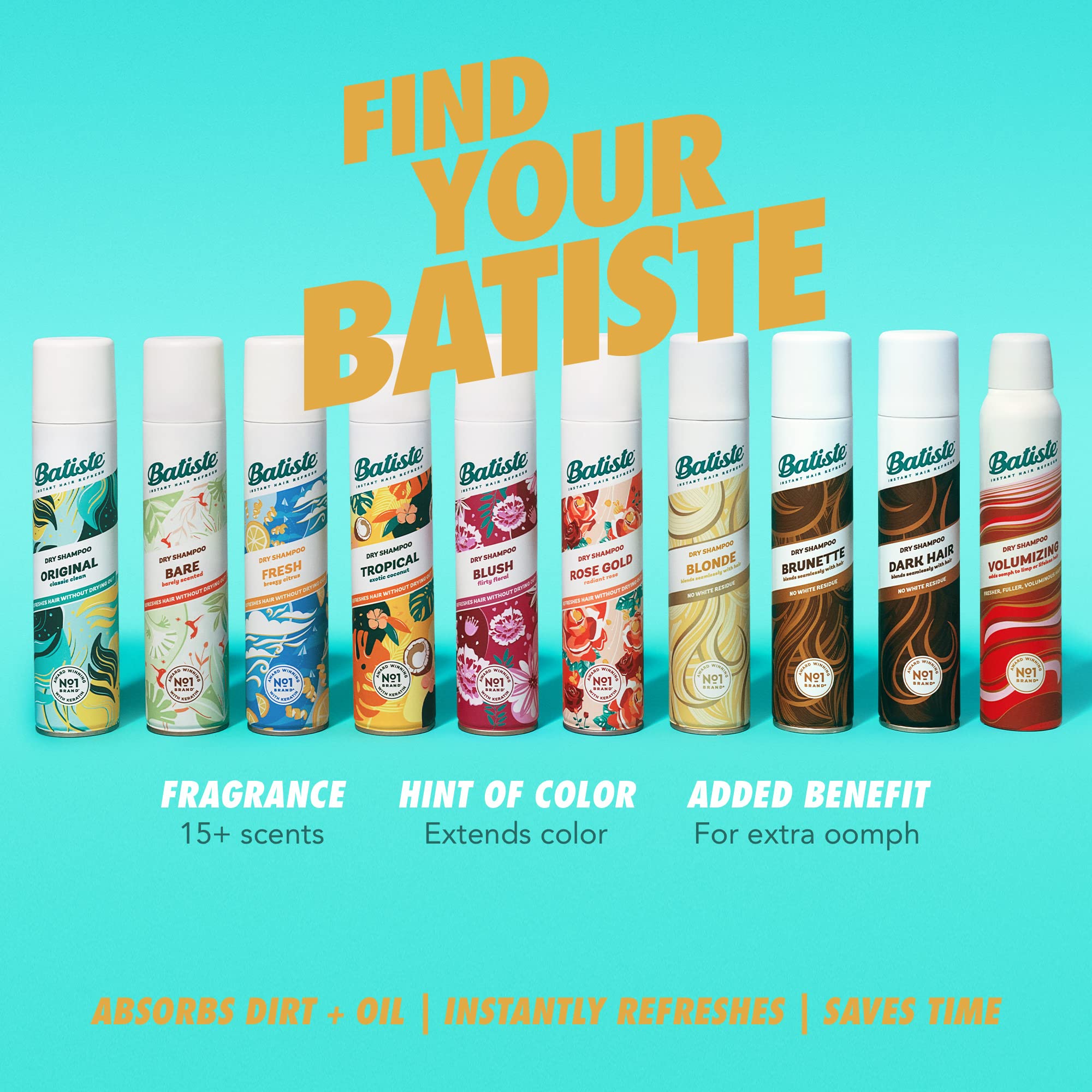 Batiste Dry Shampoo for Blonde Hair - 6.35oz Volumizing & Refreshing Spray - Travel Size, Oil Absorbing & Instant Hair Refresh - Perfect for Busy Mornings, Gym Sessions & On-The-Go Touch Ups (Packaging May Vary)