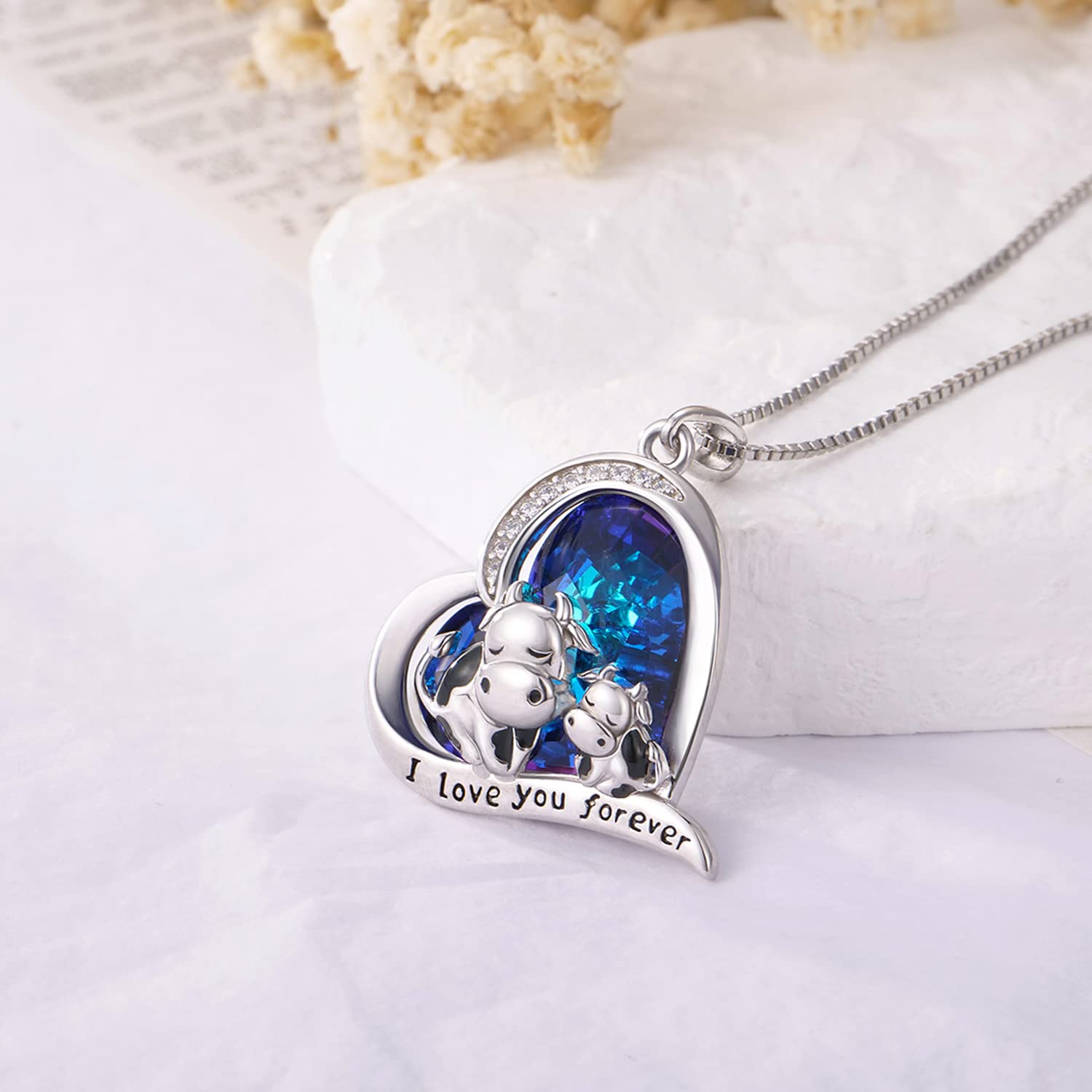 925 Sterling Silver Cow Necklace for Women - Mothers Day Gifts for Mom, Girls, Her - Unique Cow Pendant Jewelry for Birthday, Anniversary, Everyday Wear
