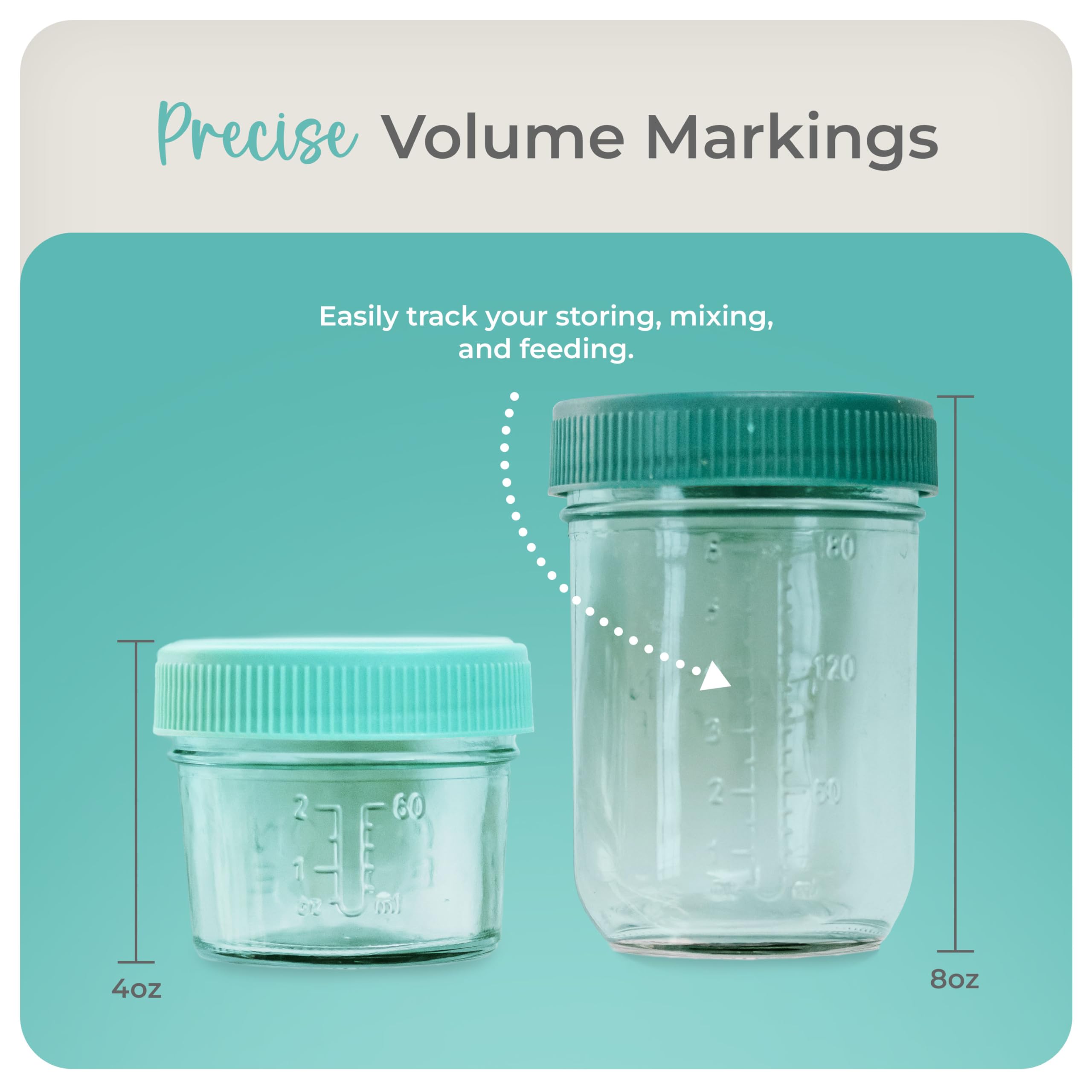 **Mason Bottle Breast Milk Storage Glass Jars (4oz & 8oz, 8-Pack) - Reusable Airtight Baby Food Containers with Lids - Freezable, Stackable Glass Bottles for Baby Formula & Breast Milk Storage - Perfect for Daycare, Travel & Pumping Moms**