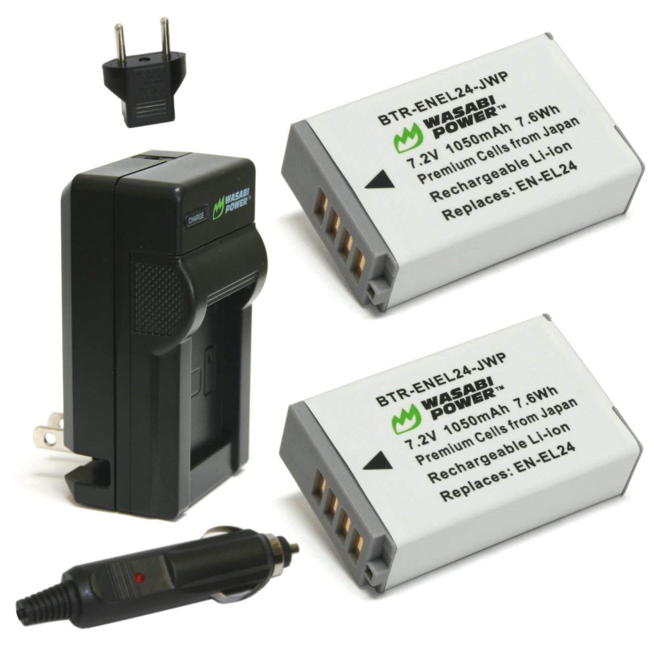 Wasabi Power EN-EL24 Battery (2-Pack) with Charger - Compatible with Nikon DSLR Cameras - Perfect for Travel, Photography & Backup Power
