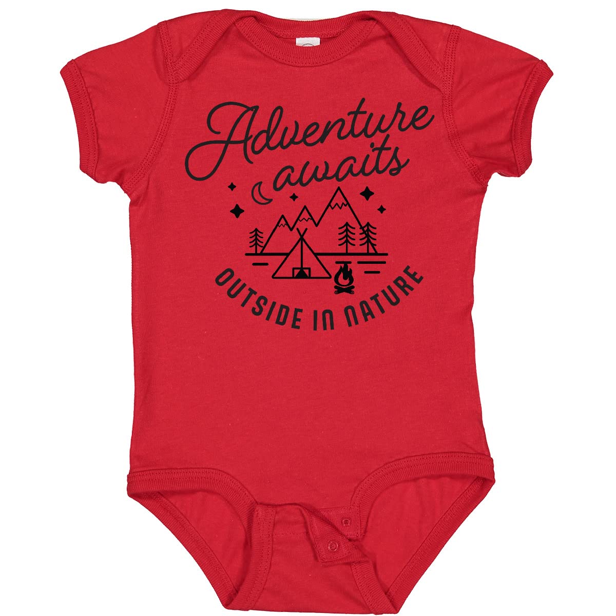 Inktastic Adventure Awaits Outside in Nature with Tent and Baby Bodysuit - Cute Camping Outfit for Infants, Perfect for Family Outdoor Trips and Nature Photography