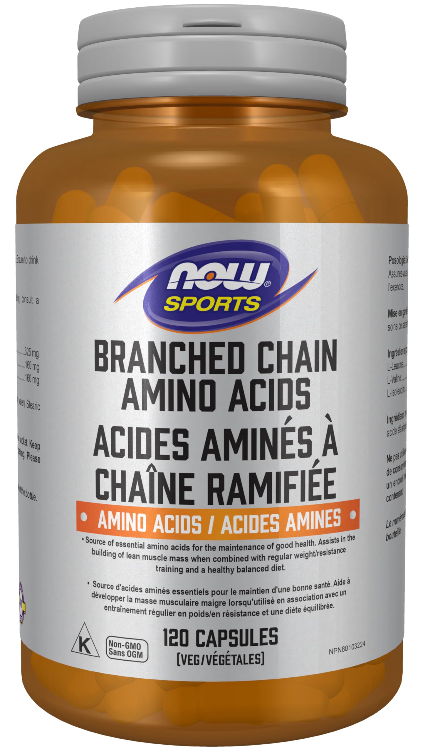 NOW Foods Sports Nutrition Branched Chain Amino Acids (BCAA) with Leucine, Isoleucine & Valine - 120 Vegan Capsules for Muscle Recovery & Workout Performance | Pre & Post Workout Supplement for Athletes & Fitness Enthusiasts