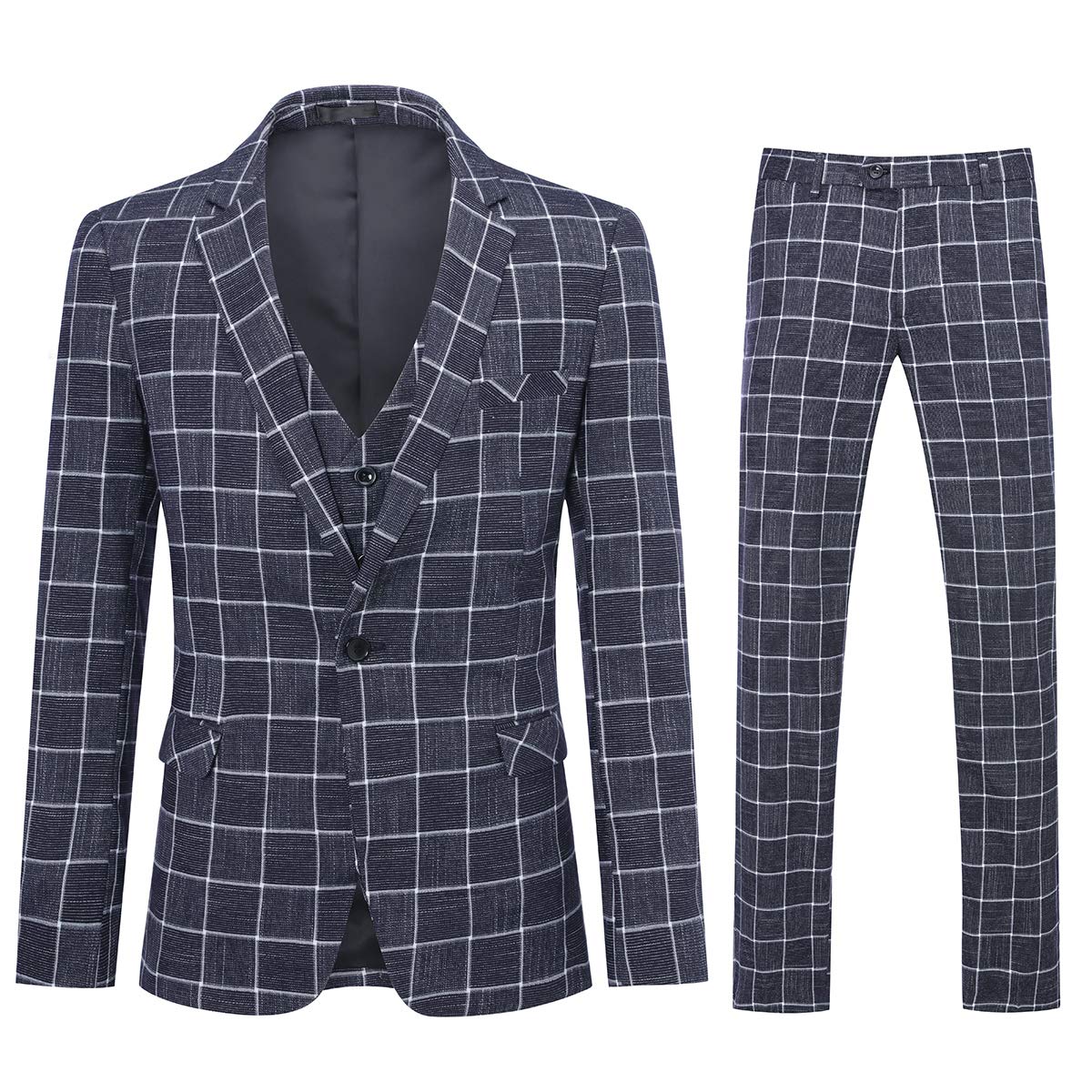 YFFUSHI Men's Slim Fit Plaid Tweed 3-Piece Suit | One Button Formal Dinner Suit & Tuxedo | Perfect for Weddings, Business Meetings & Special Events