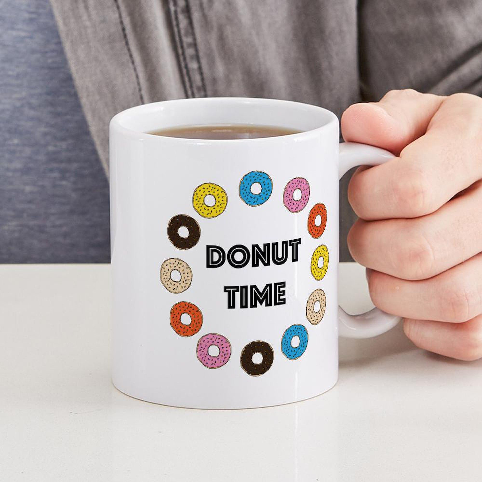 Donut Time Ceramic Coffee Mug 11 oz (325 ml) - Perfect for Coffee, Tea & Hot Drinks - Ideal for Home, Office & Gifts