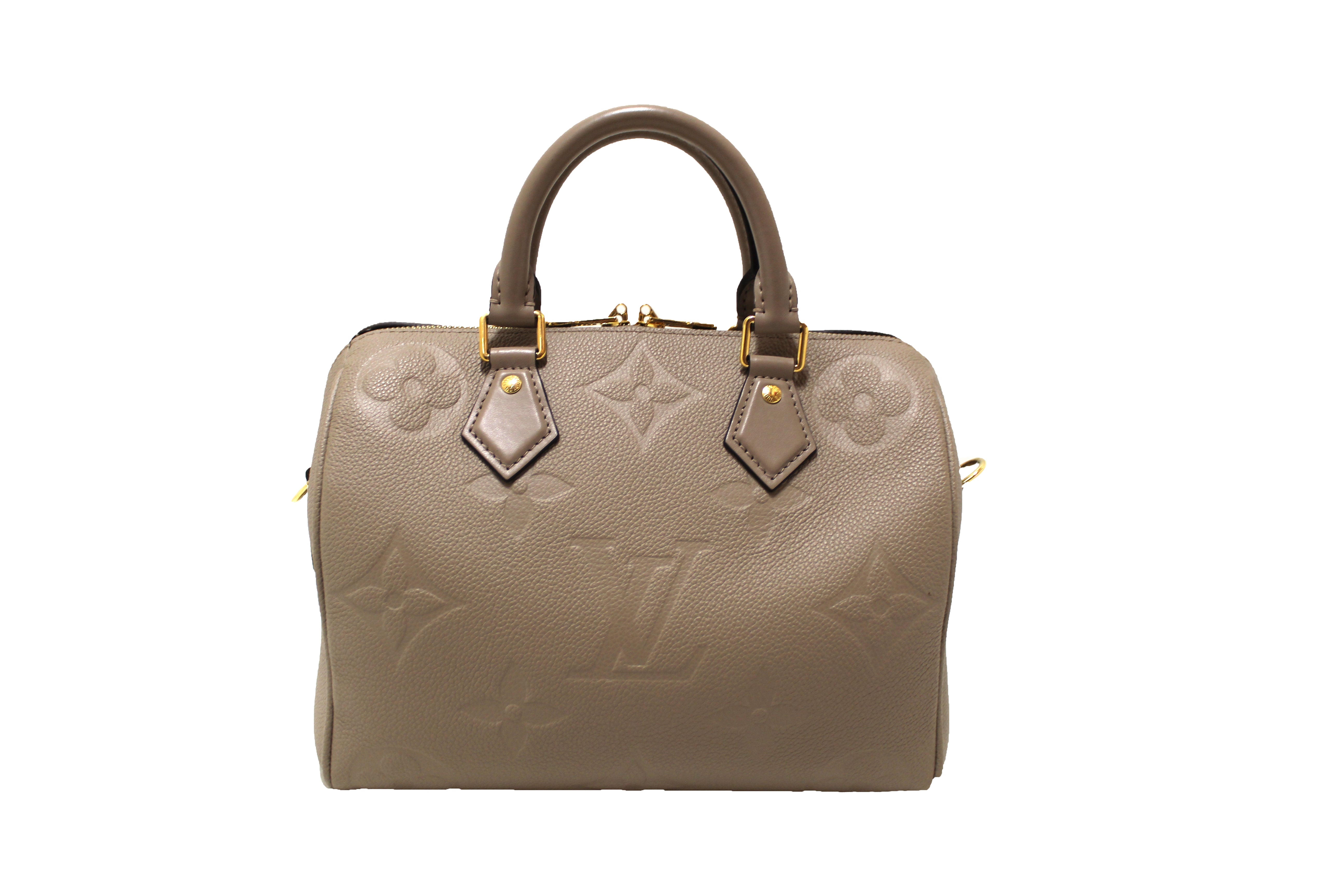 Authentic Louis Vuitton Turtledove Empreinte Leather Speedy 25 Bandouliere Crossbody Bag for Women | Luxury Designer Handbag for Work, Travel & Everyday Use