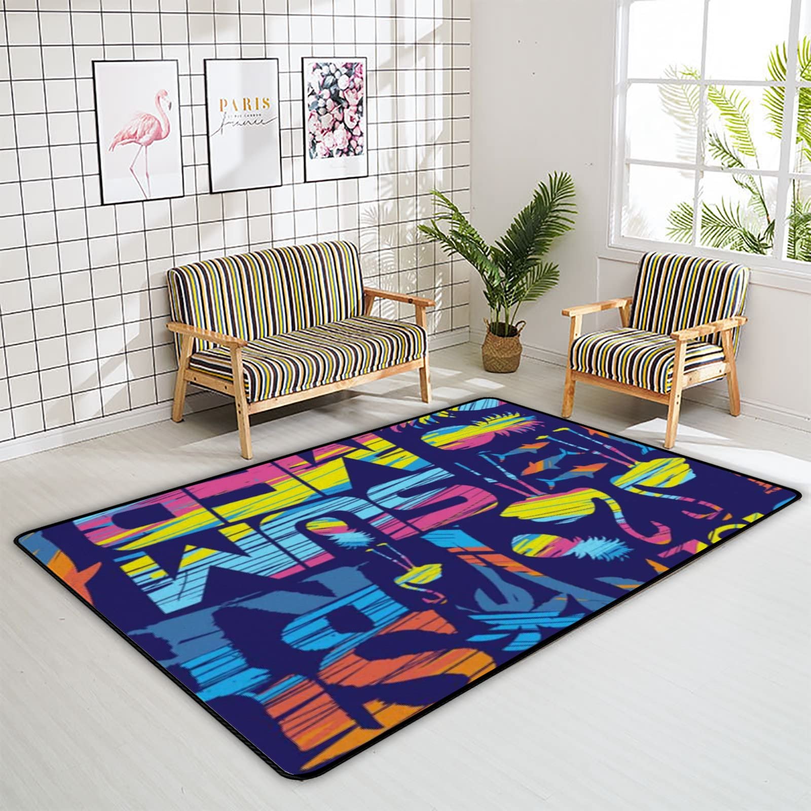 Shark & Flamingo Non-Slip Large Area Rug - 63x48 Inch Soft Floor Carpet for Living Room, Bedroom, Nursery & Playroom | Perfect for Kids, Baby Rooms & Yoga Mats