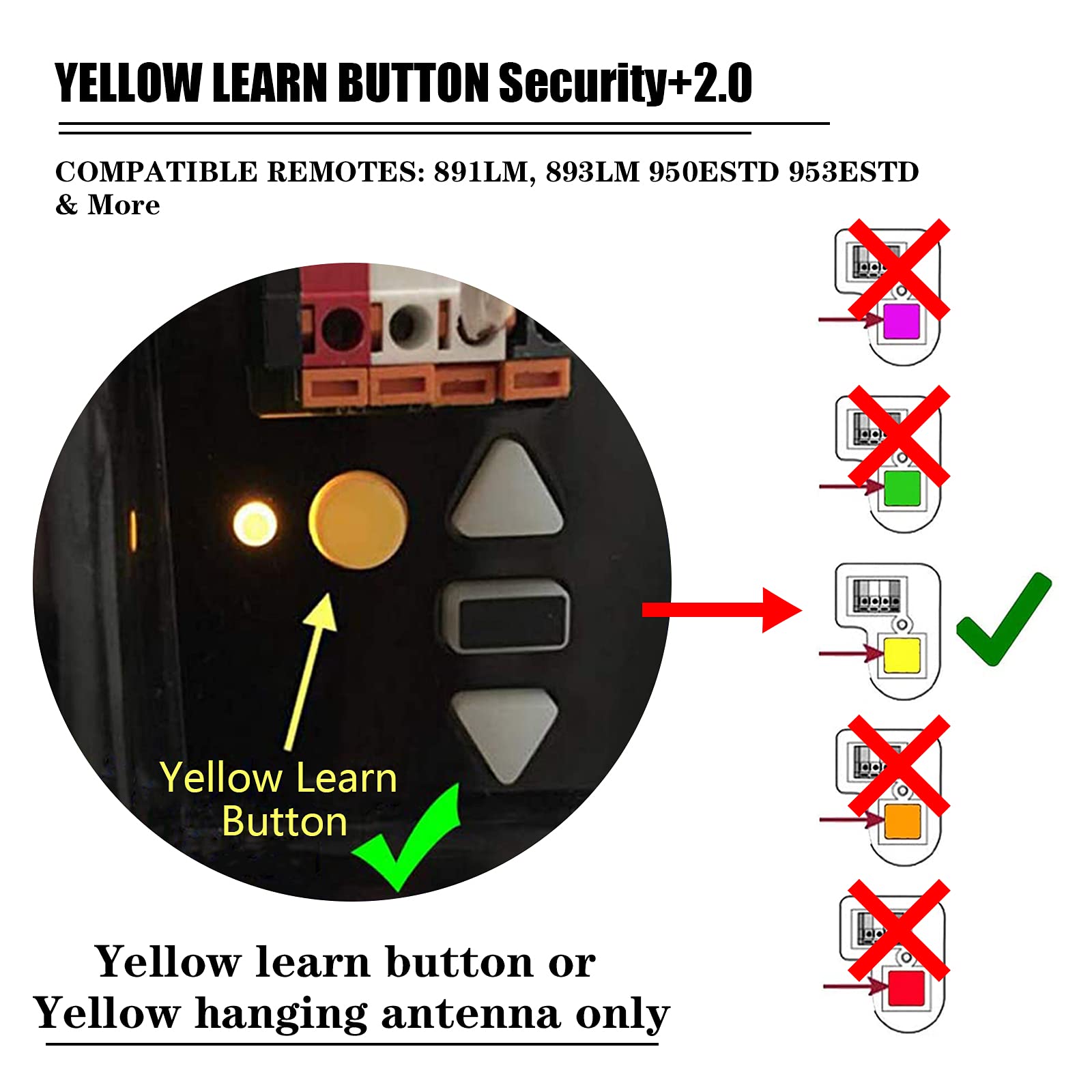 LAWOHO Universal Garage Door Opener Remote Keychain - Yellow Learn Button, Compatible with LiftMaster 891LM 893LM 950ESTD 953ESTD - Easy Home & Car Access Control for Secure Entry