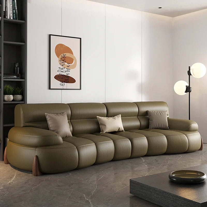 Premium Genuine Cowhide Leather Sectional Sofa Set - 7-Piece Modern Living Room Furniture for Luxury Home & Office Decor