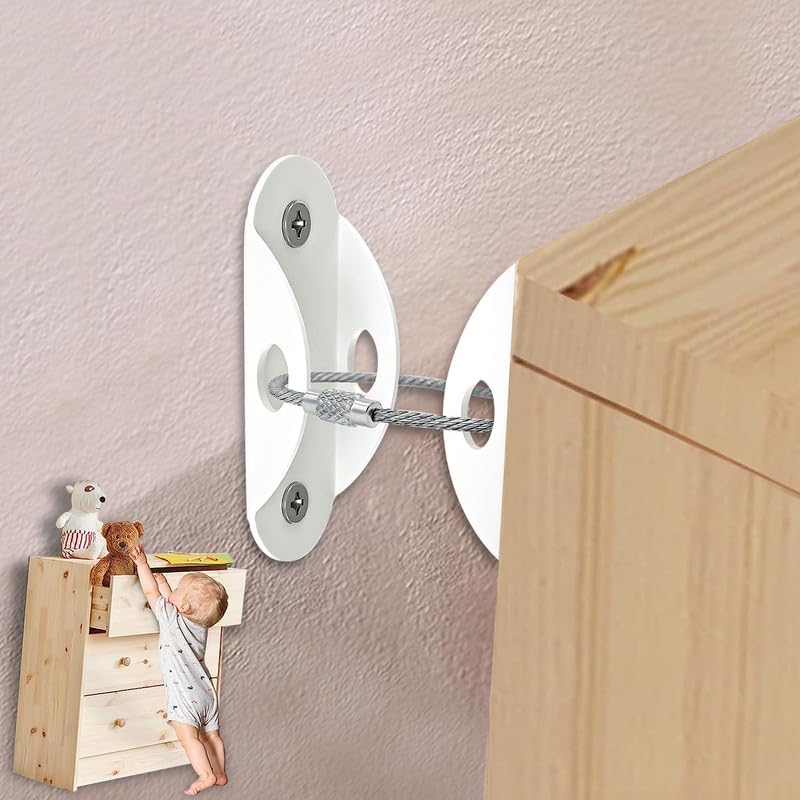 10-Pack Heavy Duty Furniture Anchors - 400lbs Capacity Earthquake Resistant Wall Straps for Baby Proofing Dressers, Bookcases & Shelves | Secure Furniture Safety Kit for Childproofing & Earthquake Protection