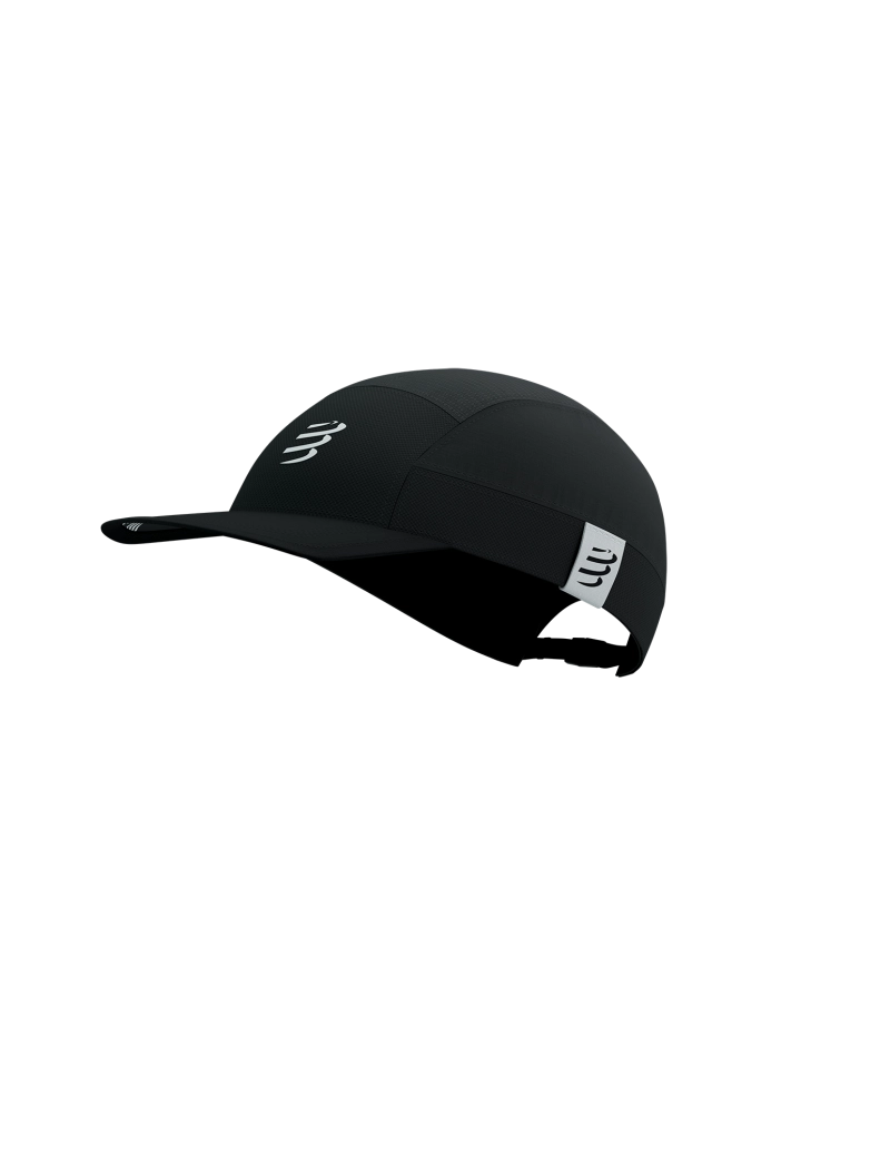 Compressport Unisex 5-Panel Lightweight Running Cap - Black | Breathable & Adjustable for Men & Women | Perfect for Jogging, Hiking & Outdoor Sports