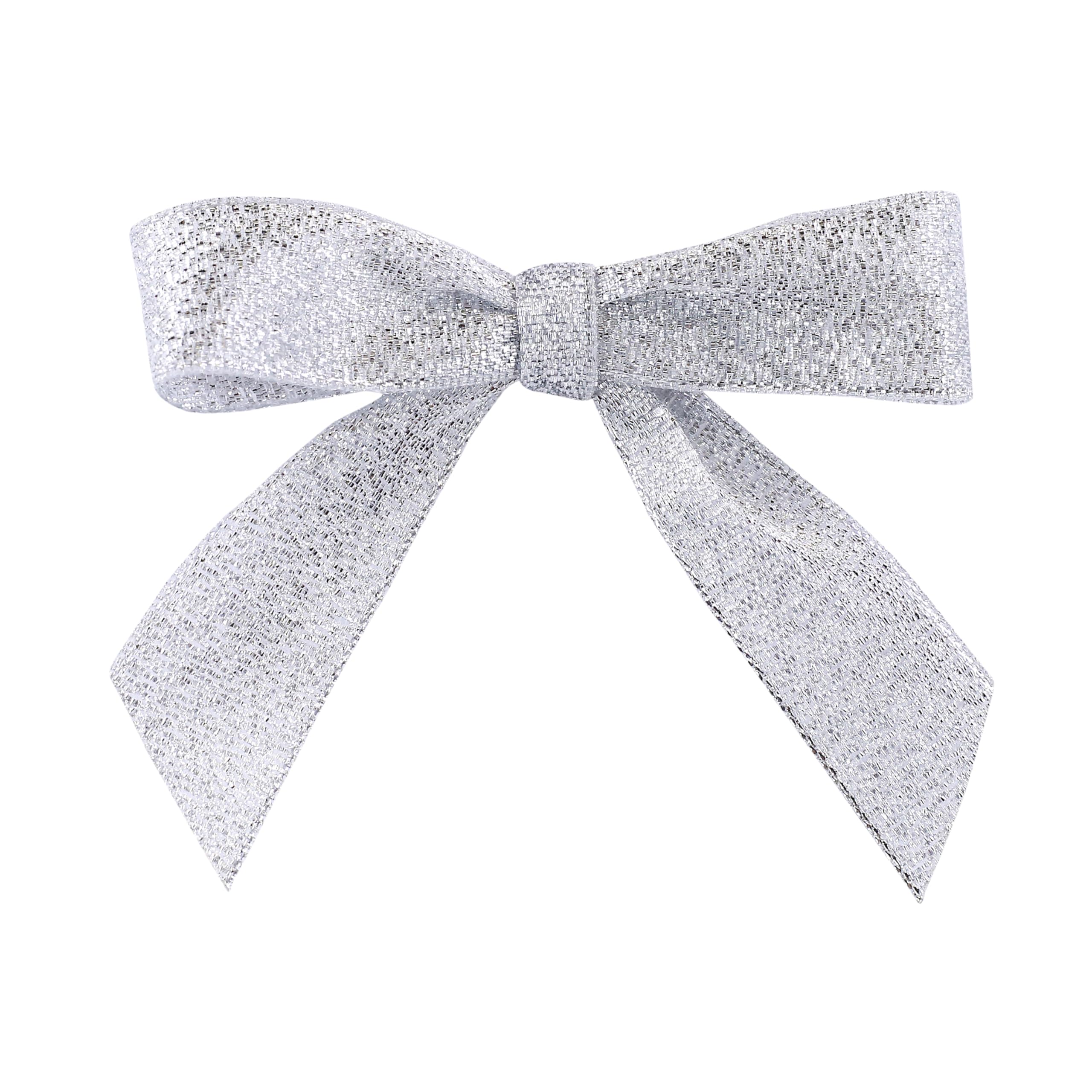 Reliant Ribbon Metallic Shimmer Twist Tie Bows - 5/8 Inch X 100 Pieces, Silver Small Ribbon for Gift Wrapping, Party Decorations & Craft Projects