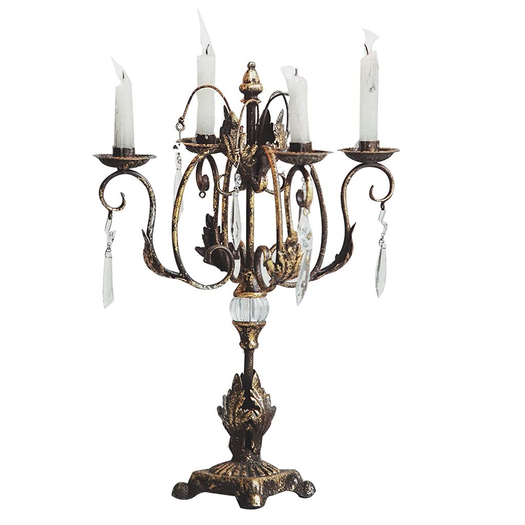 Elegant Wrought Iron Candle Holder with Glass Crystal Pendant - Vintage Candelabra for Wedding, Dining Table & Home Decor - Free 4 Candles Included - Perfect for Romantic Dinners, Living Room Centerpiece & Special Occasions (Color: A)