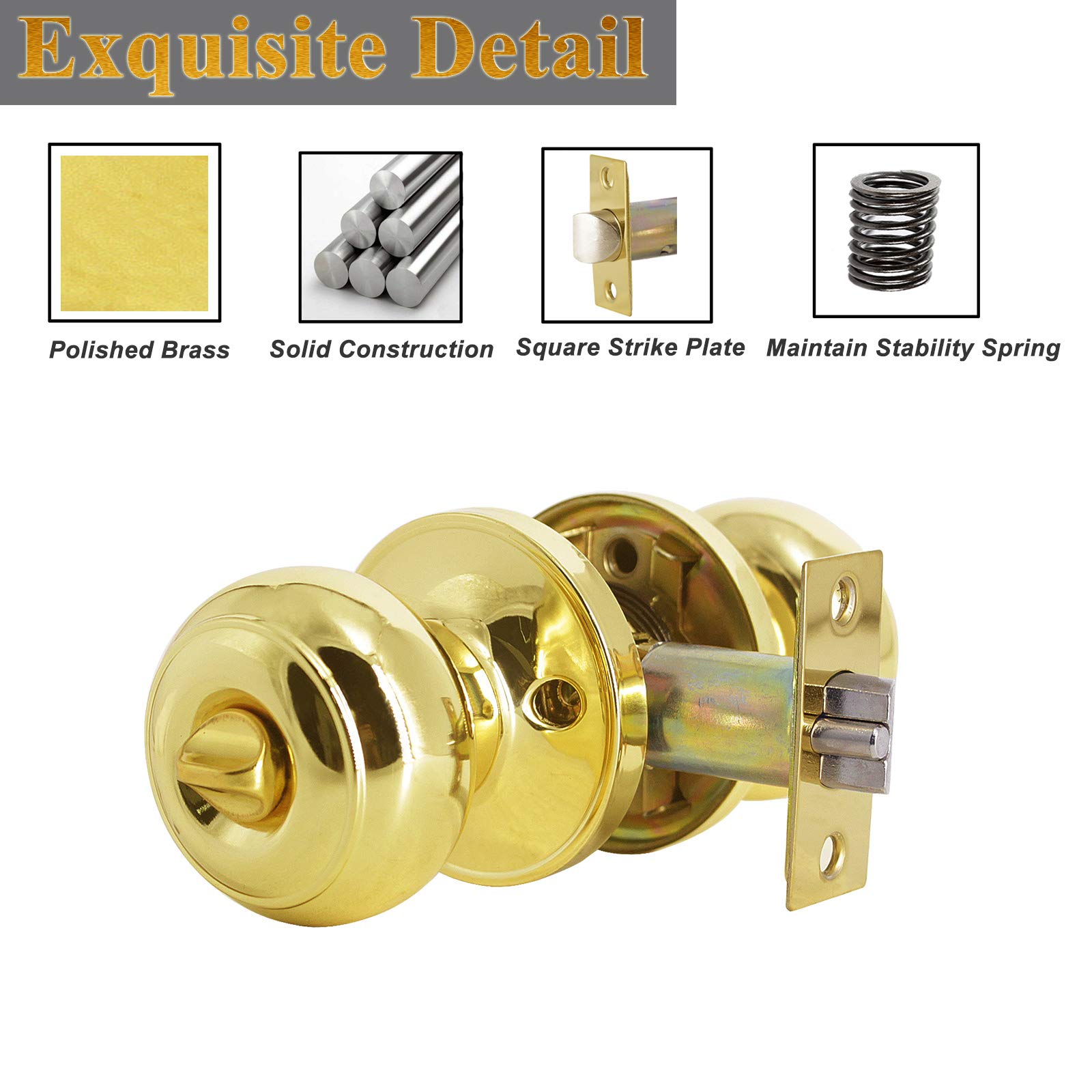 Probrico Keyed Entry Door Knob with Lock - Polished Brass Flat Ball Design for Exterior & Interior Doors (Front/Back) - Secure Home & Office Entry - 1 Pack - Perfect for Residential Homes, Apartments, and Commercial Buildings