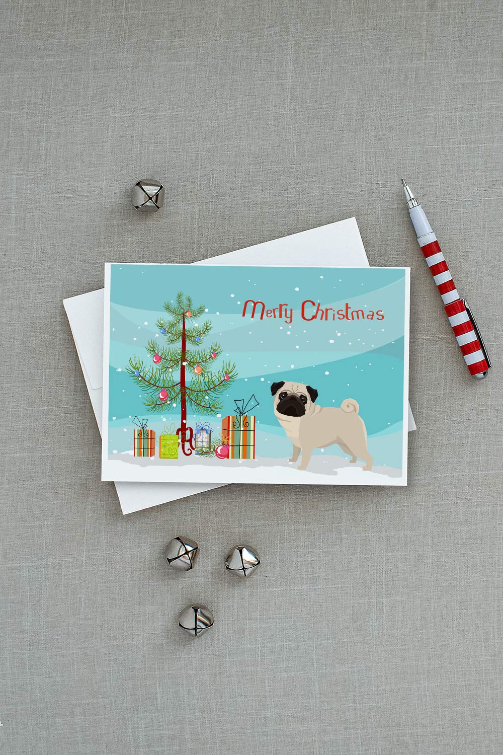Pug Christmas Tree Greeting Cards - Pack of 8 Blank A7 Cards (5x7 inches) with Envelopes | Whimsical Holiday Note Cards for Christmas Wishes, Party Invitations & Festive Greetings