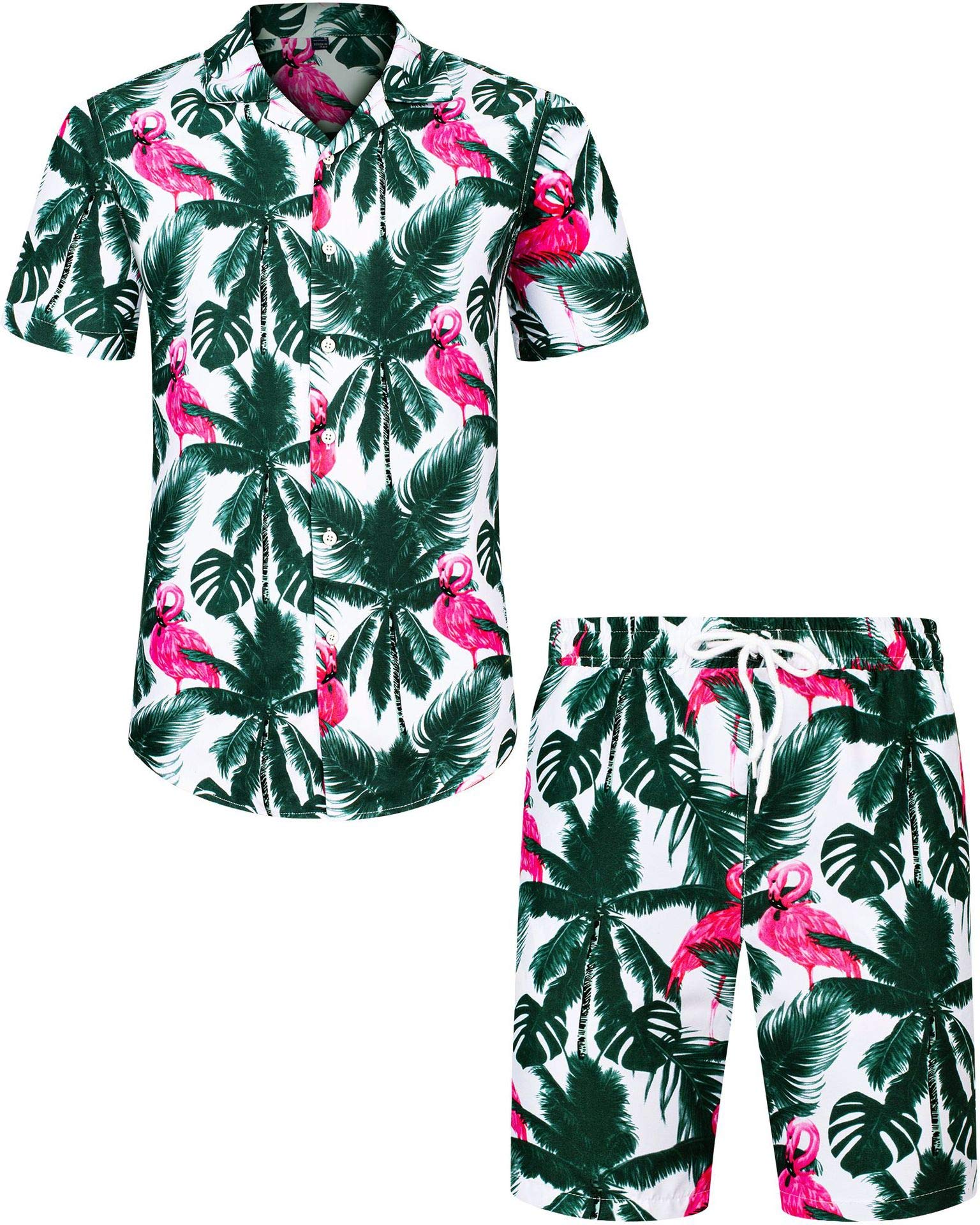 **J.VER Men's Hawaiian Shirts & Shorts Set - Casual Short Sleeve Button Down Shirt with Tropical Print - Perfect for Beach, Vacation, and Summer Outfits**