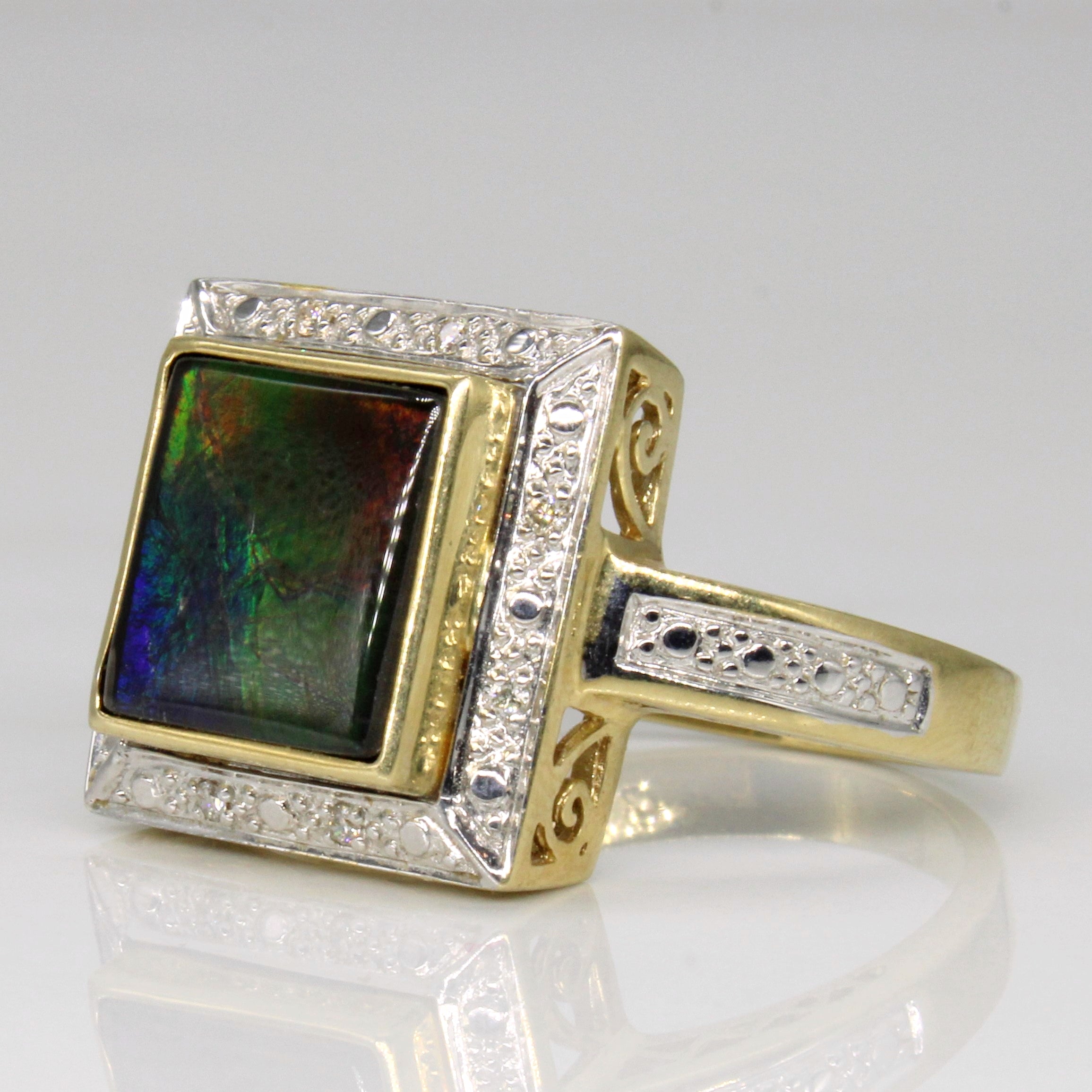 1.40ct Ammolite Cocktail Ring for Women - Size 10 | Genuine Natural Ammolite Gemstone Statement Ring | Perfect for Evening Parties, Date Nights & Special Occasions