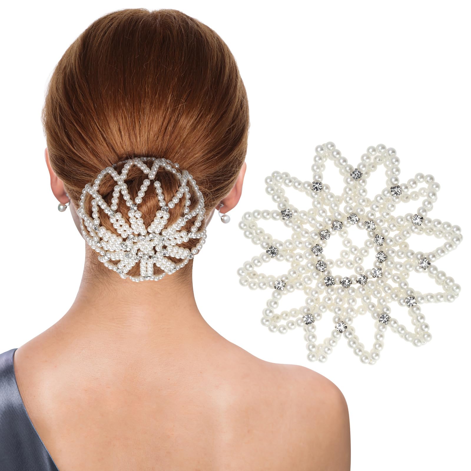 Beaupretty Pearl Hair Snood for Dance Performance - Elegant White Hairnet for Ballet, Ballroom & Stage Shows - 1 Count