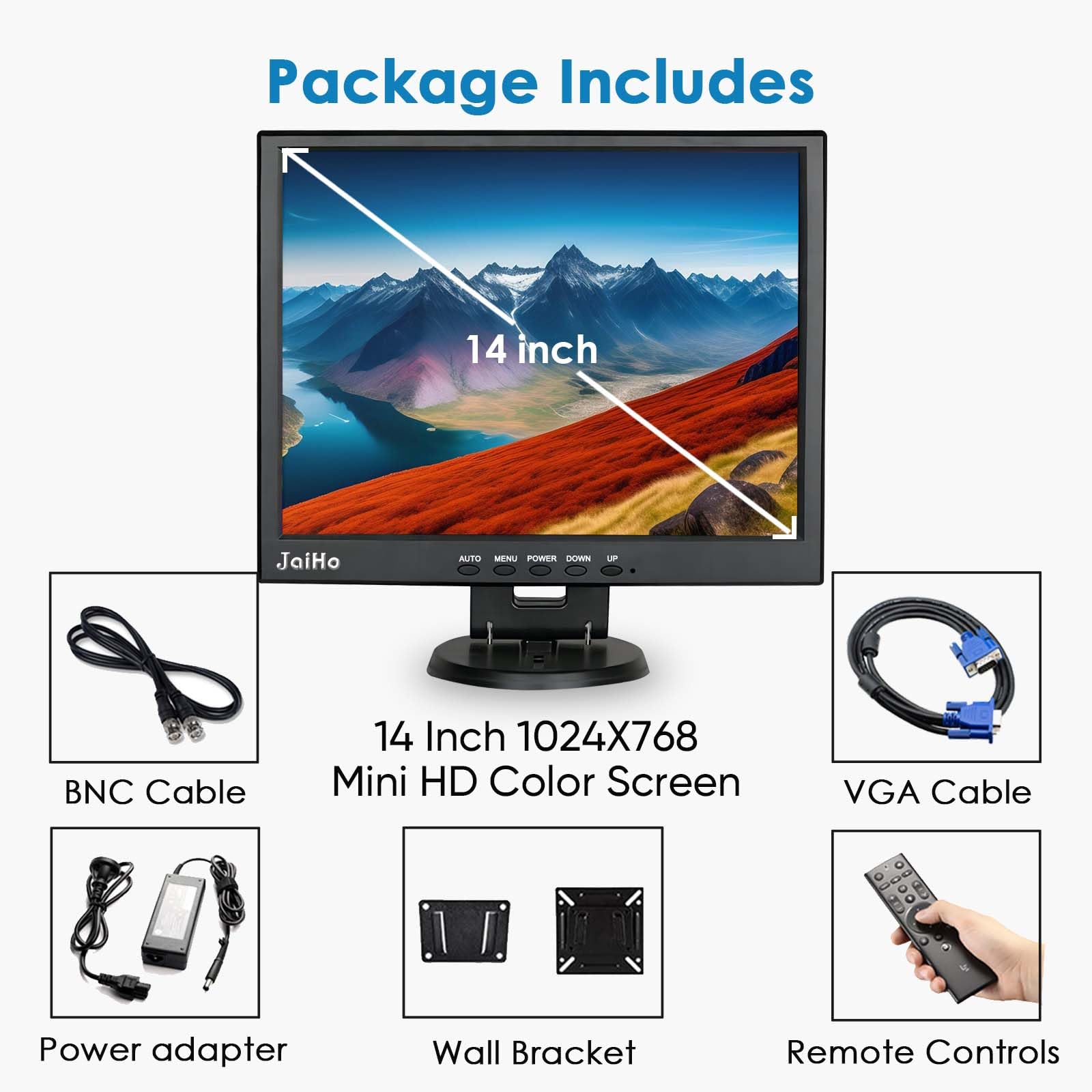 15 Inch LCD Monitor with 1024x768 Resolution - HDMI & VGA PC Display for Home Office | Security Screen with BNC/AV/USB Inputs & Built-in Speakers | Ideal for Surveillance, Gaming, and Workstations