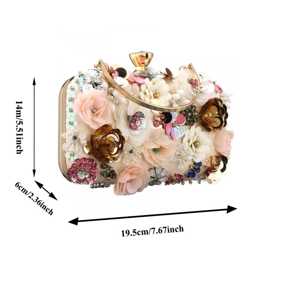 Stylish PU Leather Floral Beaded Clutch Purse for Women - Elegant Wedding Handbag & Clear Crossbody Bag - Perfect for Parties, Date Nights & Special Occasions
