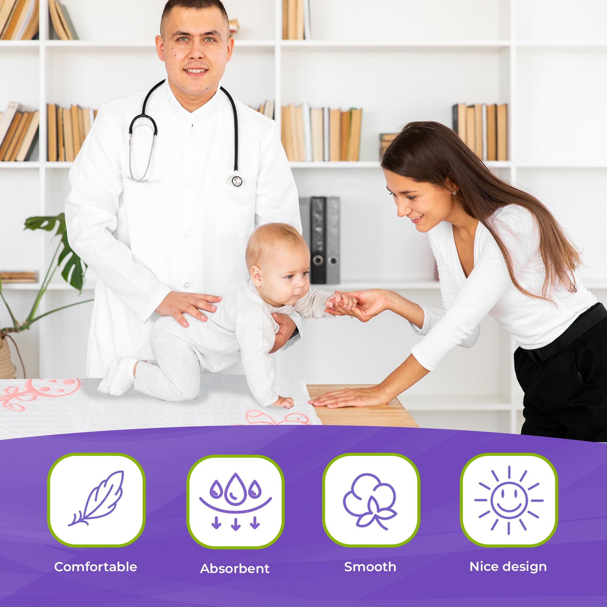 AMZ Medical Exam Table Paper Roll, 13 x 25 Inches - Pack of 250 Baby-Themed Pre-Cut Pediatric Table Paper | Textured Exam Paper for Diaper Changing & Exam Bed | Perfect for Pediatric Clinics, Daycare Centers & Home Use