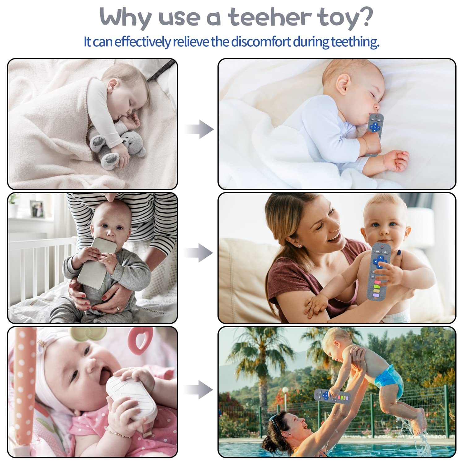 **Baby Silicone Teething Toys for Infants & Toddlers - BPA-Free Remote Control Shape Chew Toy for Soothing Sore Gums | Sensory Teether for Baby Shower Gift & Daily Comfort (Grey)**    *(Perfect for home, travel, daycare, and on-the-go teething relief!)*
