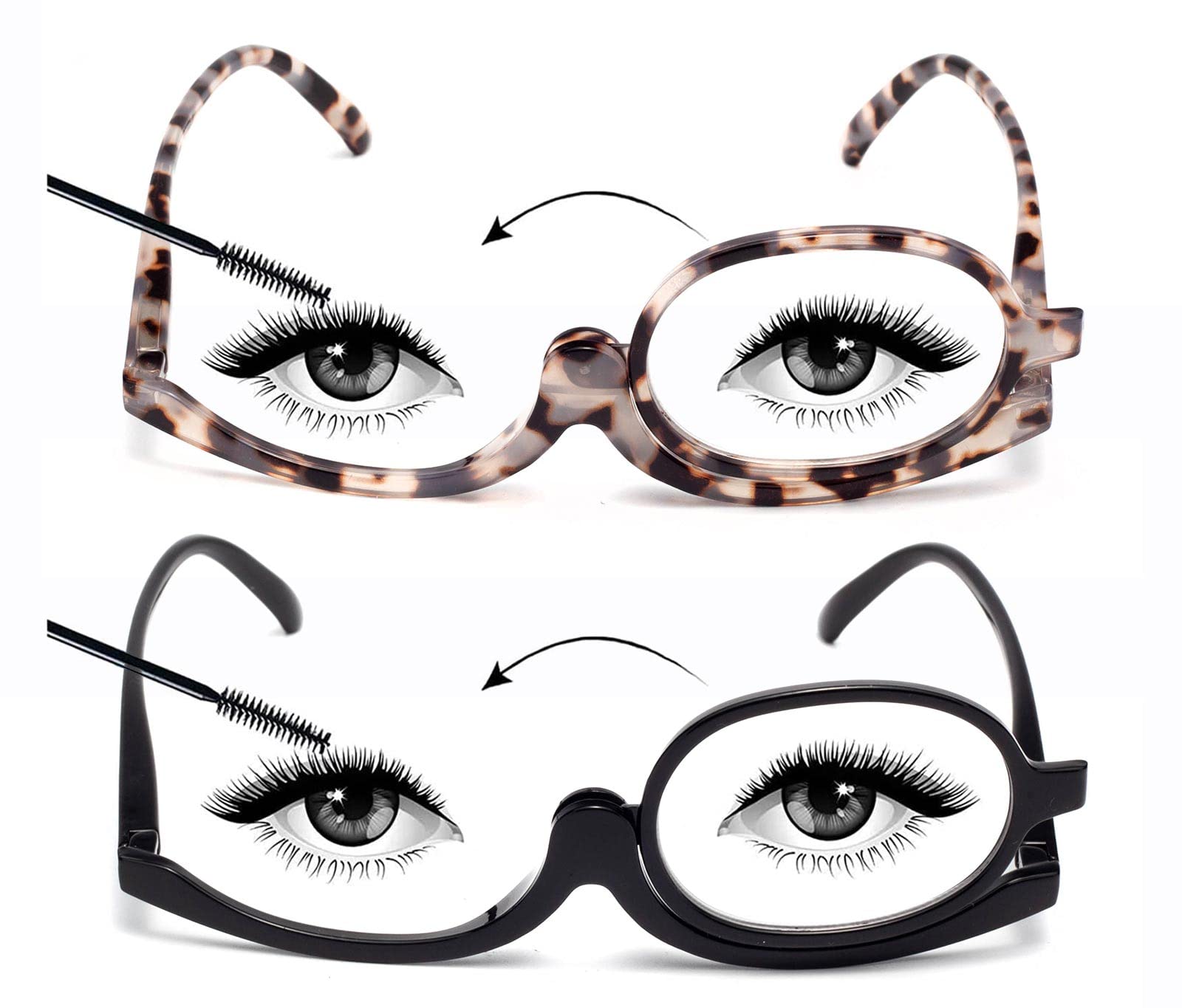 2 Packs Women's Magnifying Makeup Reading Glasses with Spring Hinge - Flip Up Cosmetic Readers for Makeup Application, Nail Art & Close Work