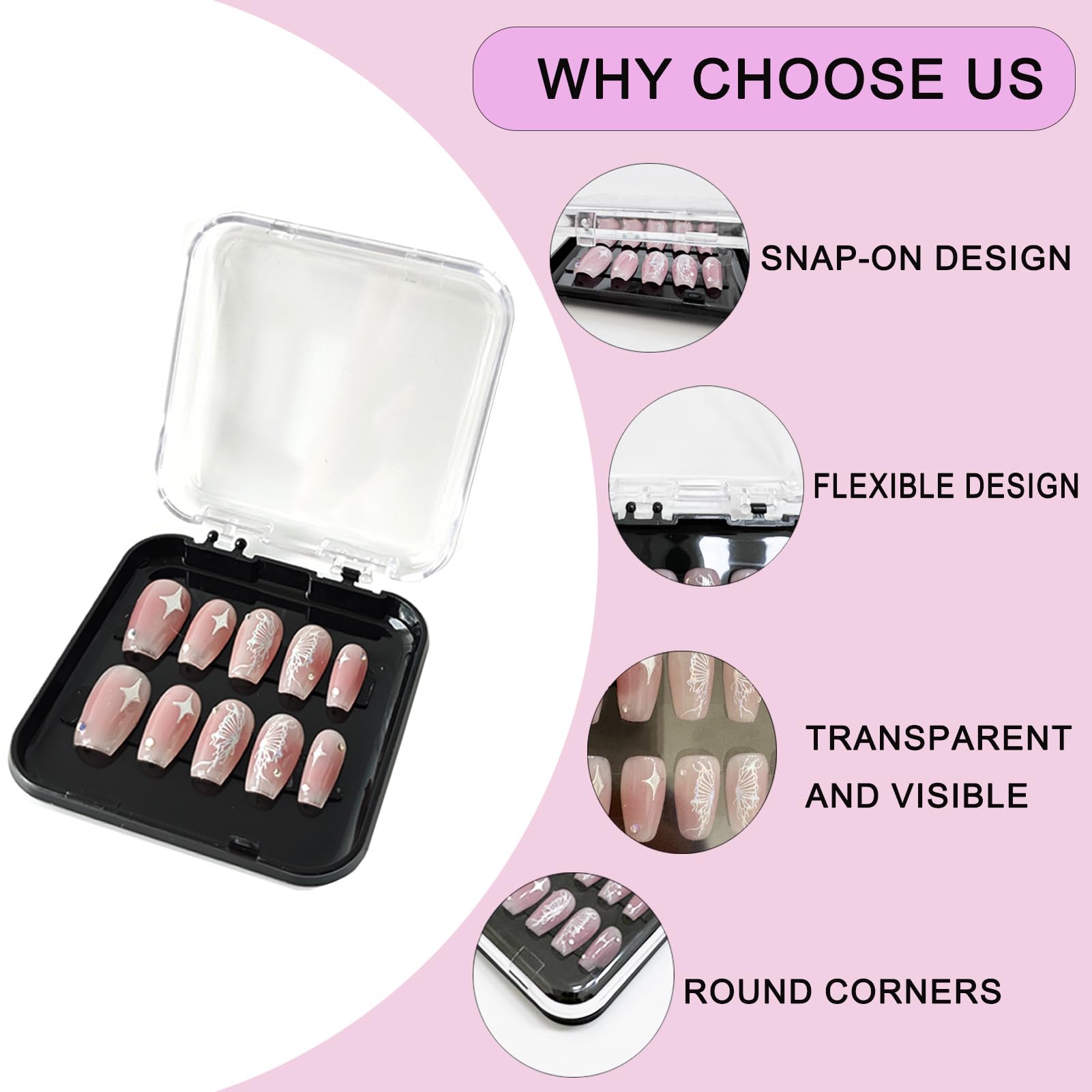 14 Pcs Press On Nail Packaging Box with 60 Adhesive Tapes - Fake Nail Storage Case & Display for Nail Salon Supplies, Nail Art Business - Perfect for Salon Organization & Retail Display