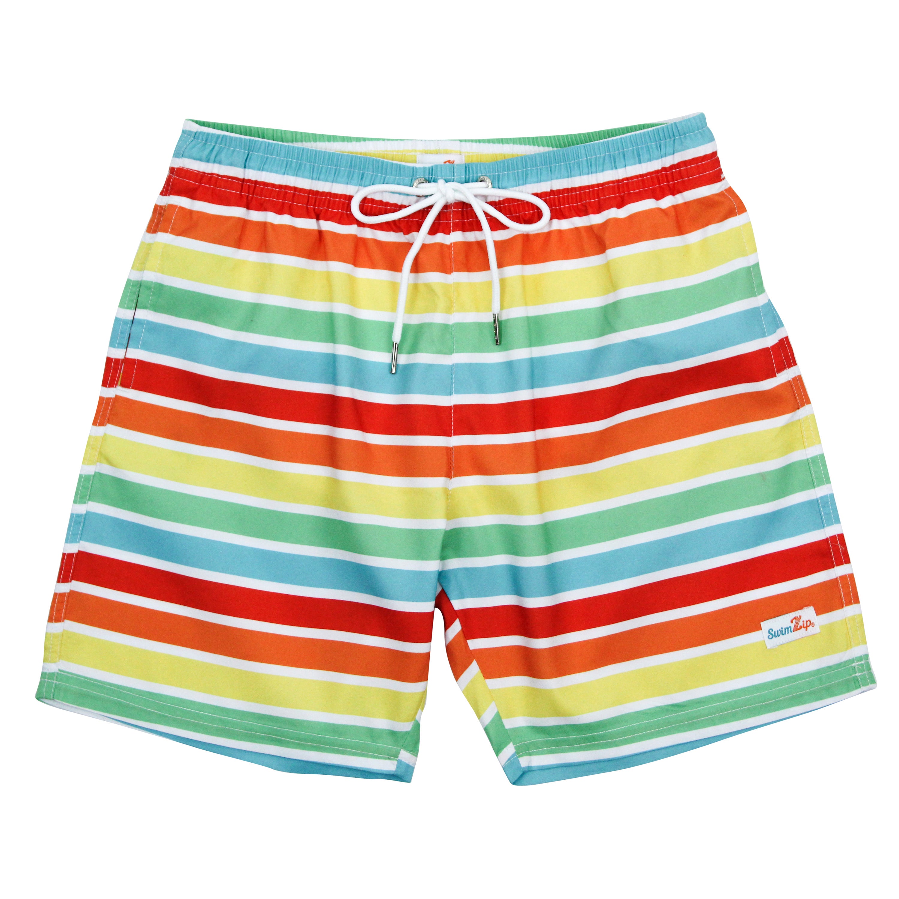 Boys Swim Trunks with Boxer Brief Liner - Quick Dry Swim Shorts for Kids (Sizes 6-14) | Rainbow Color | Perfect for Beach, Pool & Summer Water Activities