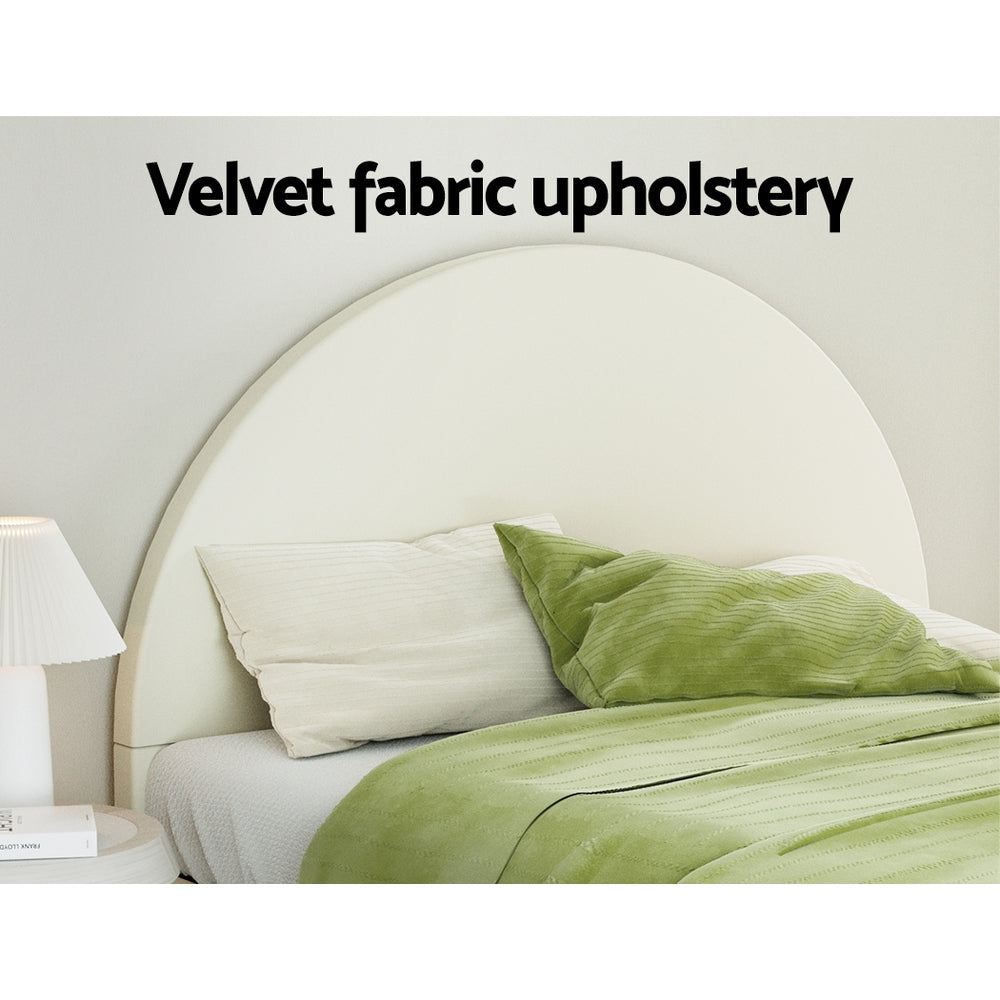 Ella Arched Queen Bed Frame - Cream Velvet Upholstered Platform Bed with Wooden Slats - Elegant Bedroom Furniture for Master Suite & Guest Room