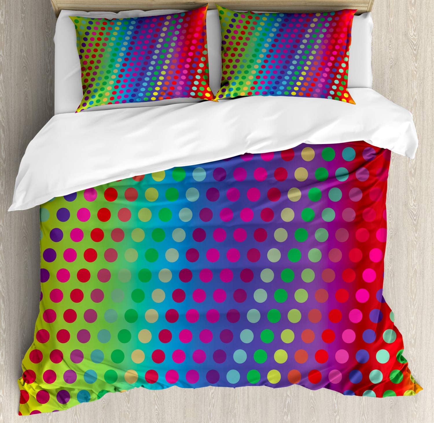 Ambesonne Gradient Rainbow Dots Duvet Cover Set - 3 Piece King Size Bedding with 2 Pillow Shams, Colorful Diagonal Dot Pattern - Perfect for Modern Bedrooms, Guest Rooms & Kids' Rooms