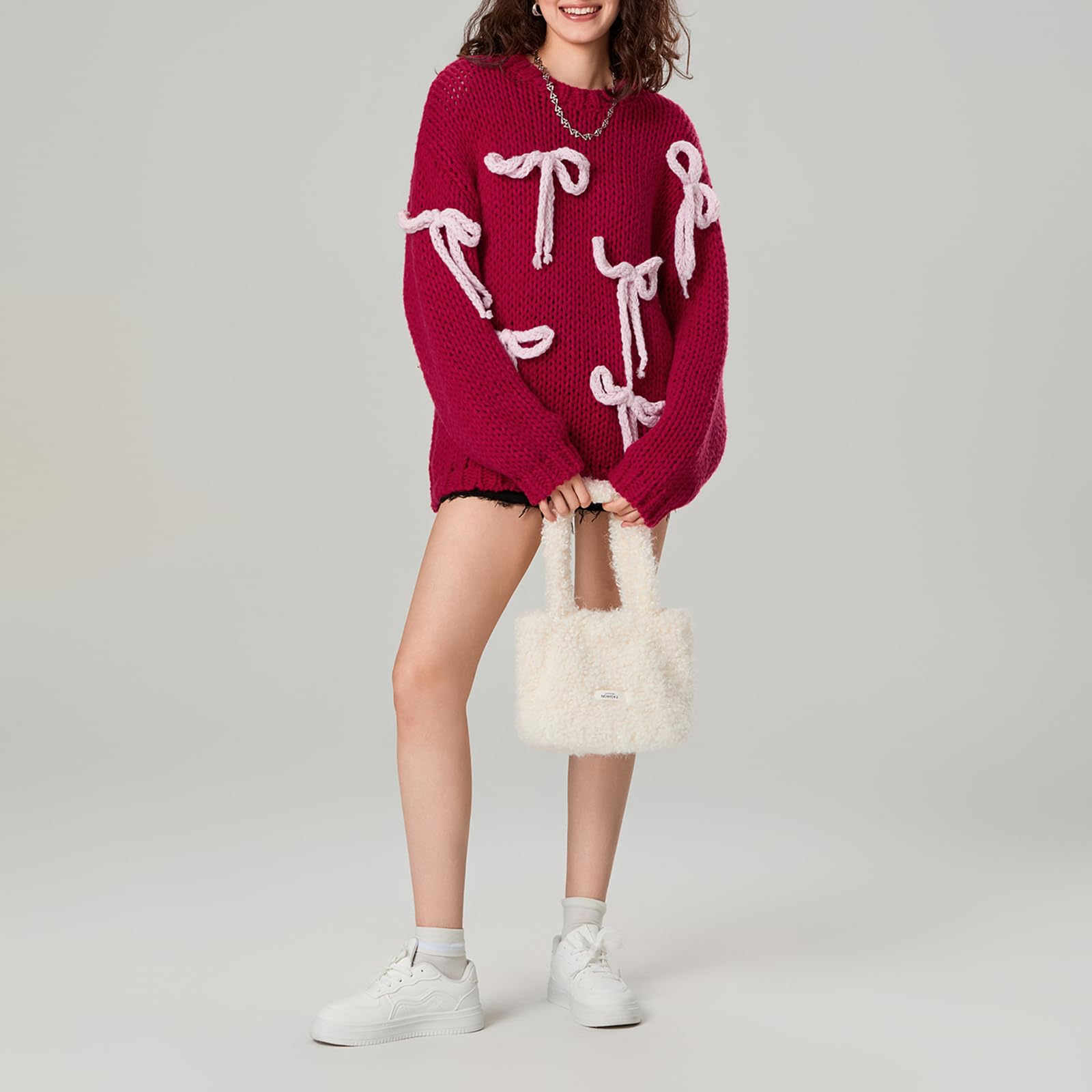 Y2K Chunky Knit Crewneck Sweater for Women - Preppy Pullover Jumper Top for Fall & Winter | Cozy Office Wear, Casual Outfits, and Holiday Fashion