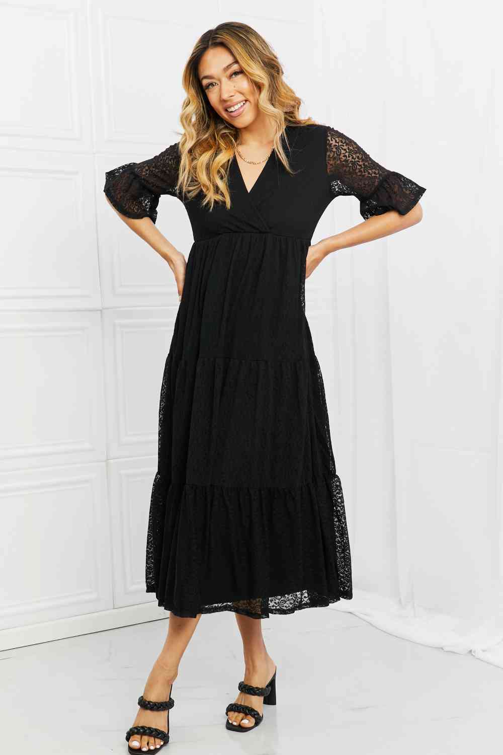 Elegant Lace Full-Length Tiered Dress for Women - Perfect for Weddings, Parties & Special Occasions