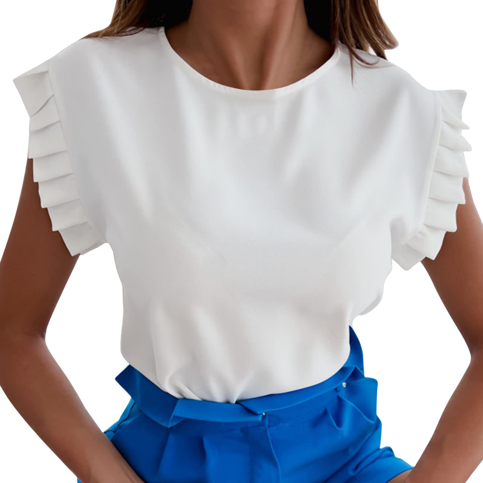 Women's Sleeveless Summer Tops - Fold O-Neck Slim Fit Workout & Athletic Shirts, Casual Blouse for Office & Gym | Perfect for Workouts, Yoga, and Everyday Wear