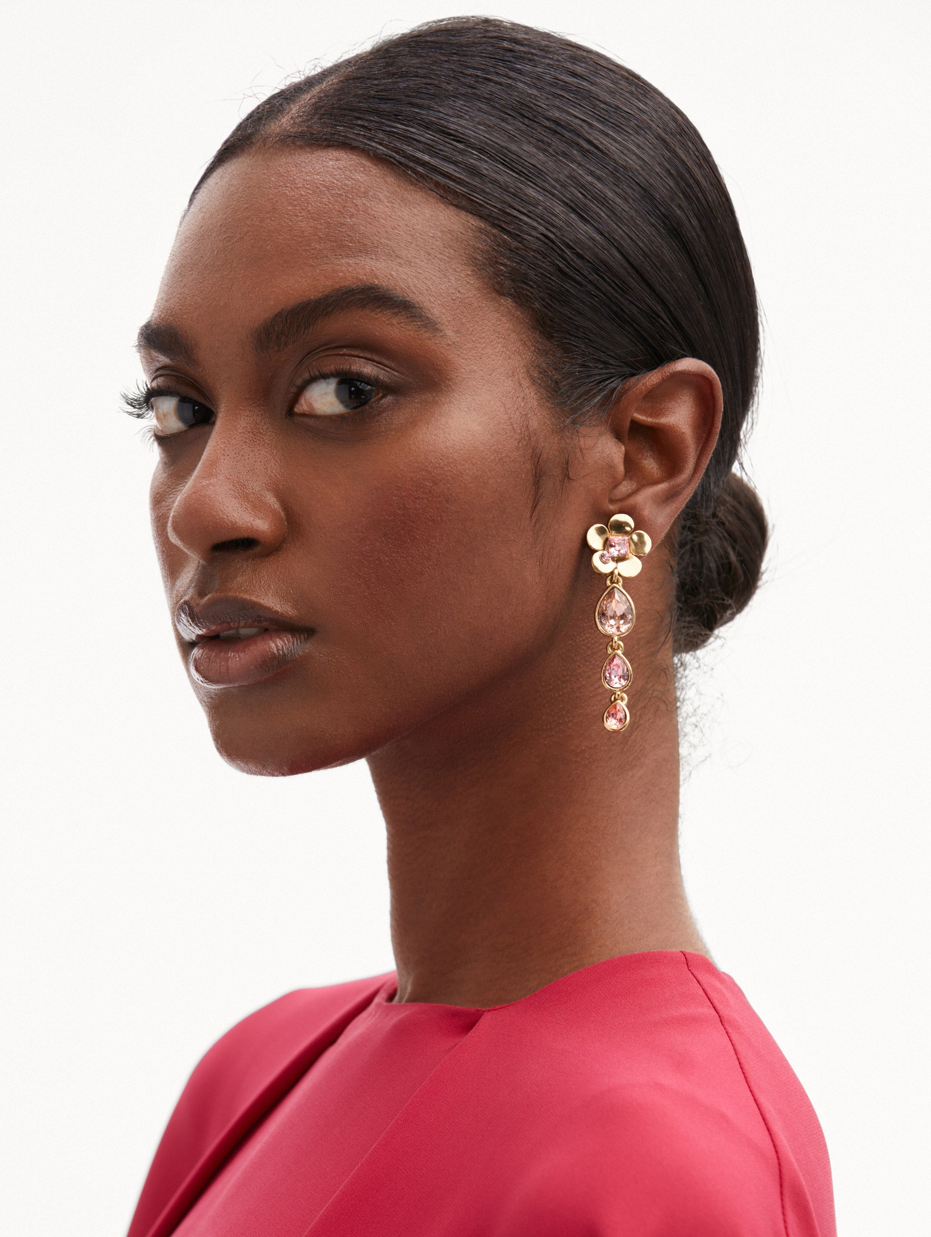 Elegant Flower Teardrop Clip-On Earrings for Women - Hypoallergenic Fashion Jewelry for Parties, Weddings & Special Occasions
