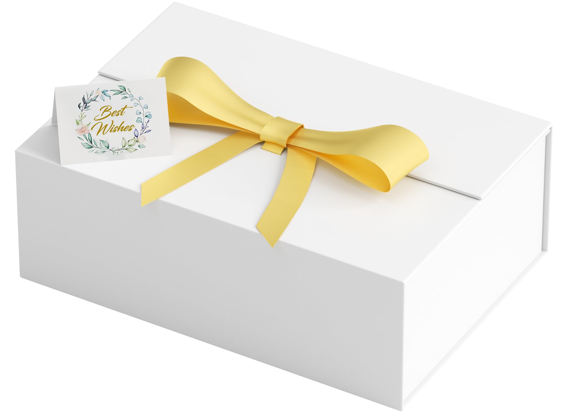 13x9x4 Inch Large White Gift Box with Magnetic Lid - Includes Card & Ribbon - Collapsible Wedding, Bridesmaid Proposal, Birthday, Mother's Day & Christmas Gift Box - Perfect for Party Favors, Holiday Gifts & Special Occasions