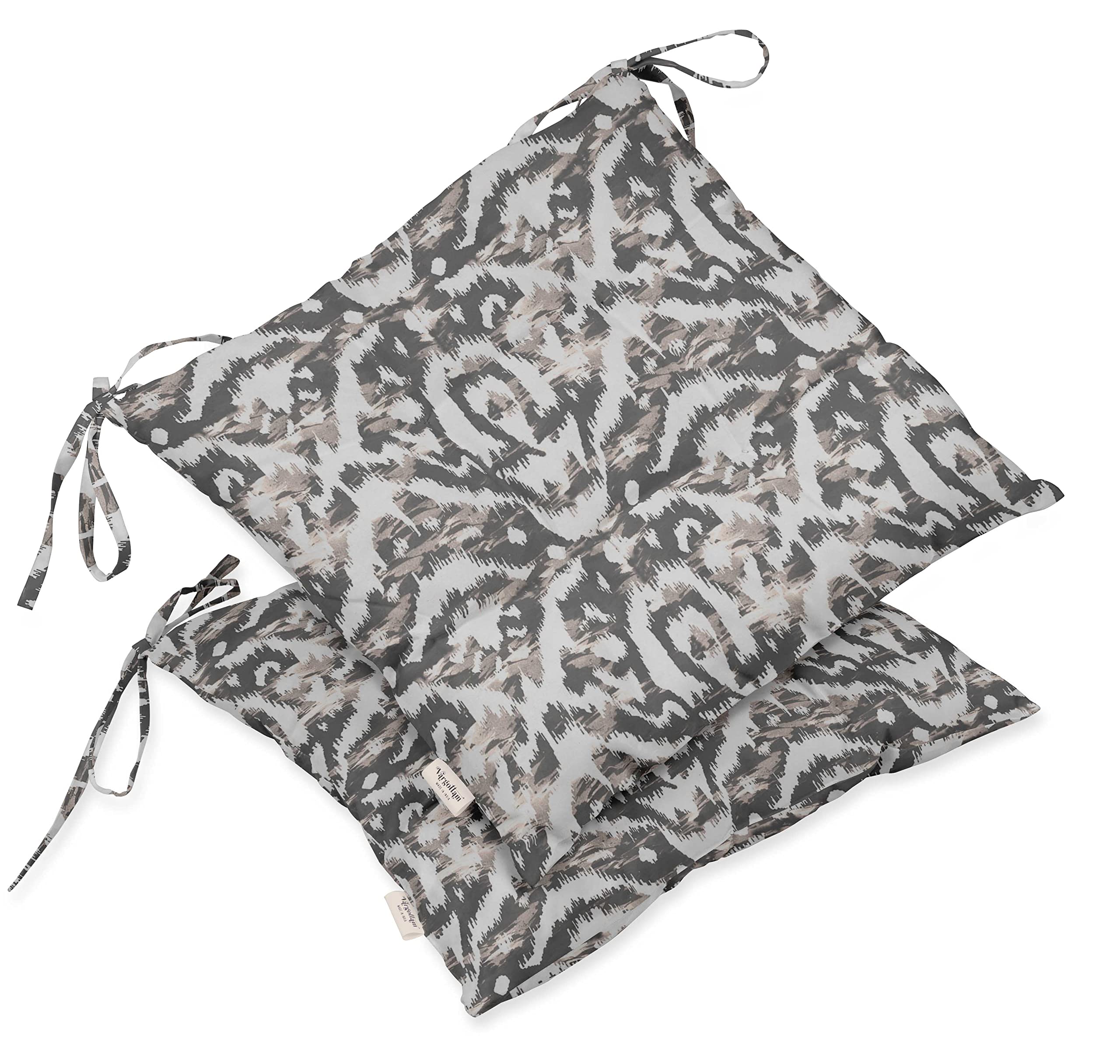 Premium Water-Resistant Tufted Square Patio Cushion Set of 2 - Indoor/Outdoor Furniture Seat Cushions 19x19 Inches, Stylish Gray Ikat Print - Perfect for Garden, Deck, Poolside & Outdoor Lounge Chairs