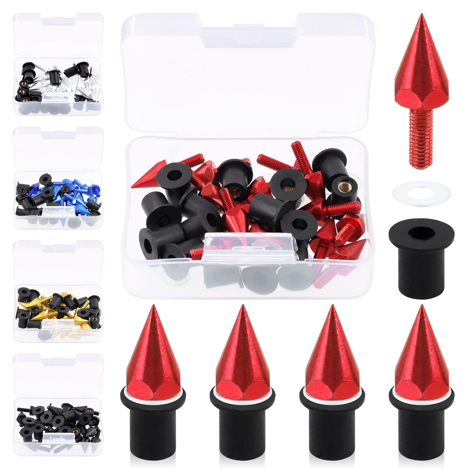 Swpeet 15Pcs Motorcycle Windscreen Screws Kit - Red Aluminum Spike Bolts for Bike Modification