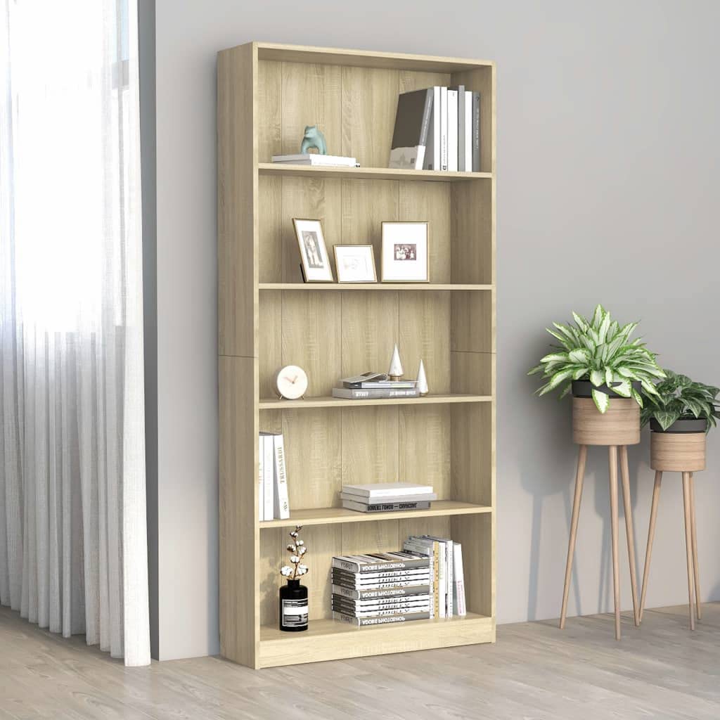 5-Tier Freestanding Bookcase - Sonoma Oak Finish, 31.5