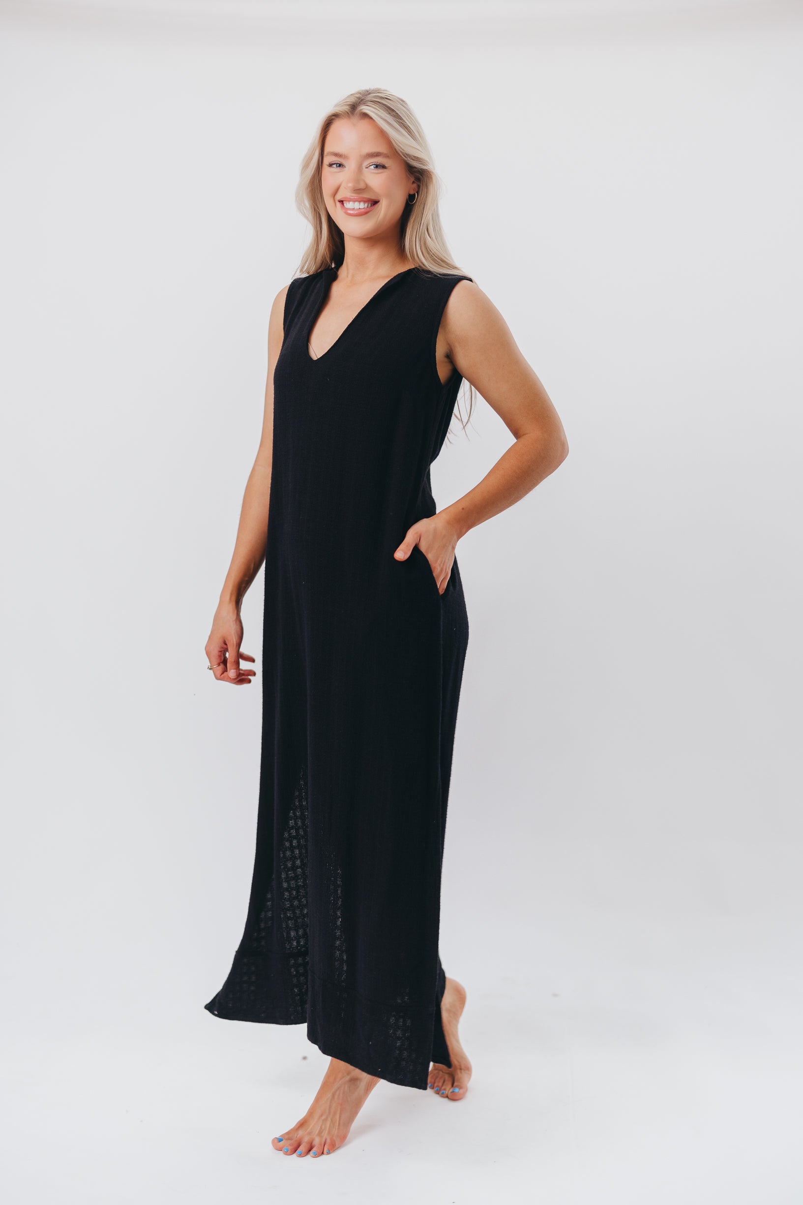 How Sweet It Is Sleeveless Linen Blend Maxi Dress in Black - Bump Friendly Maternity Wear for Summer Beach Vacations & Outdoor Events