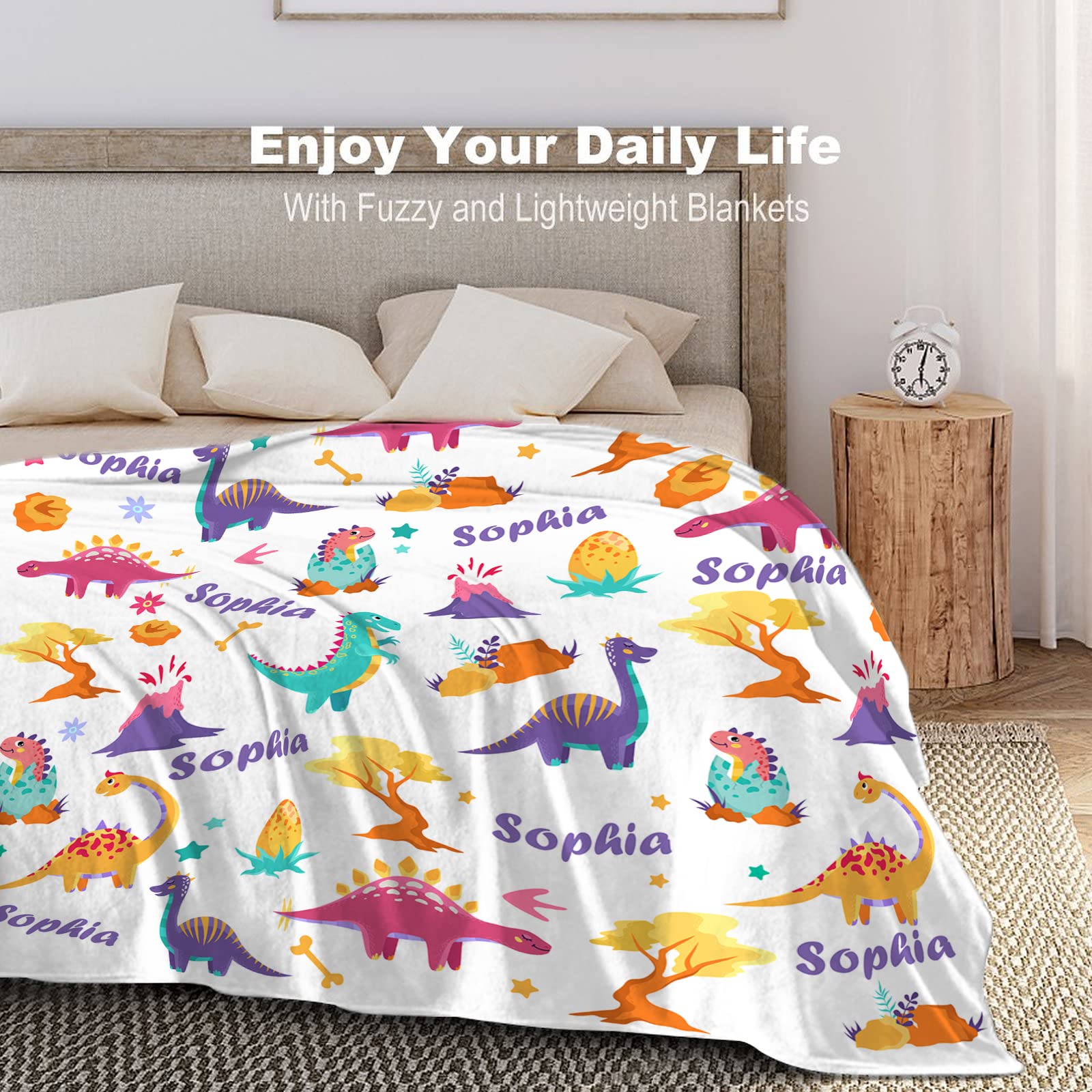 Personalized Dinosaur Fleece Blanket for Kids & Toddlers - Custom Name Baby Throw Blanket for Boys & Girls - Soft 40