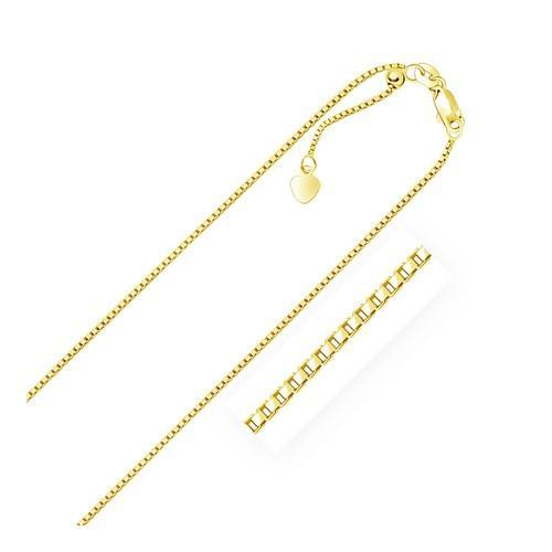 14K Yellow Gold Adjustable Box Chain Necklace - 1.1mm Thin, 22 Inch Length - Perfect for Layering, Gifts & Everyday Elegance