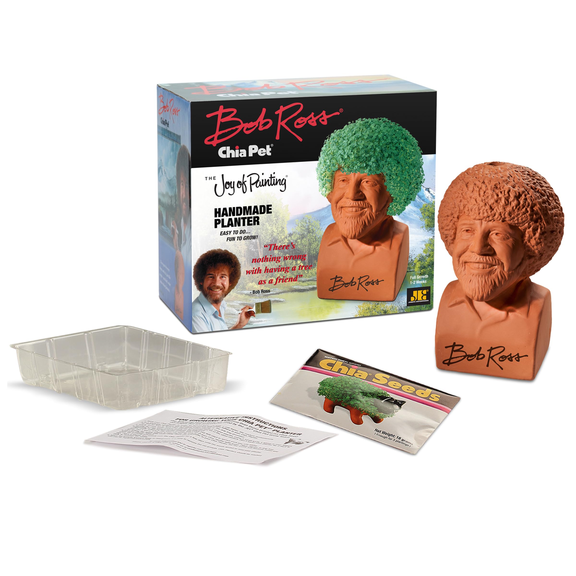 Bob Ross Chia Pet with Seed Pack - Easy-Grow Decorative Pottery Planter | Fun Gardening Gift for Birthdays, Housewarming & Holidays | Perfect for Home Decor & Office Desk Plants