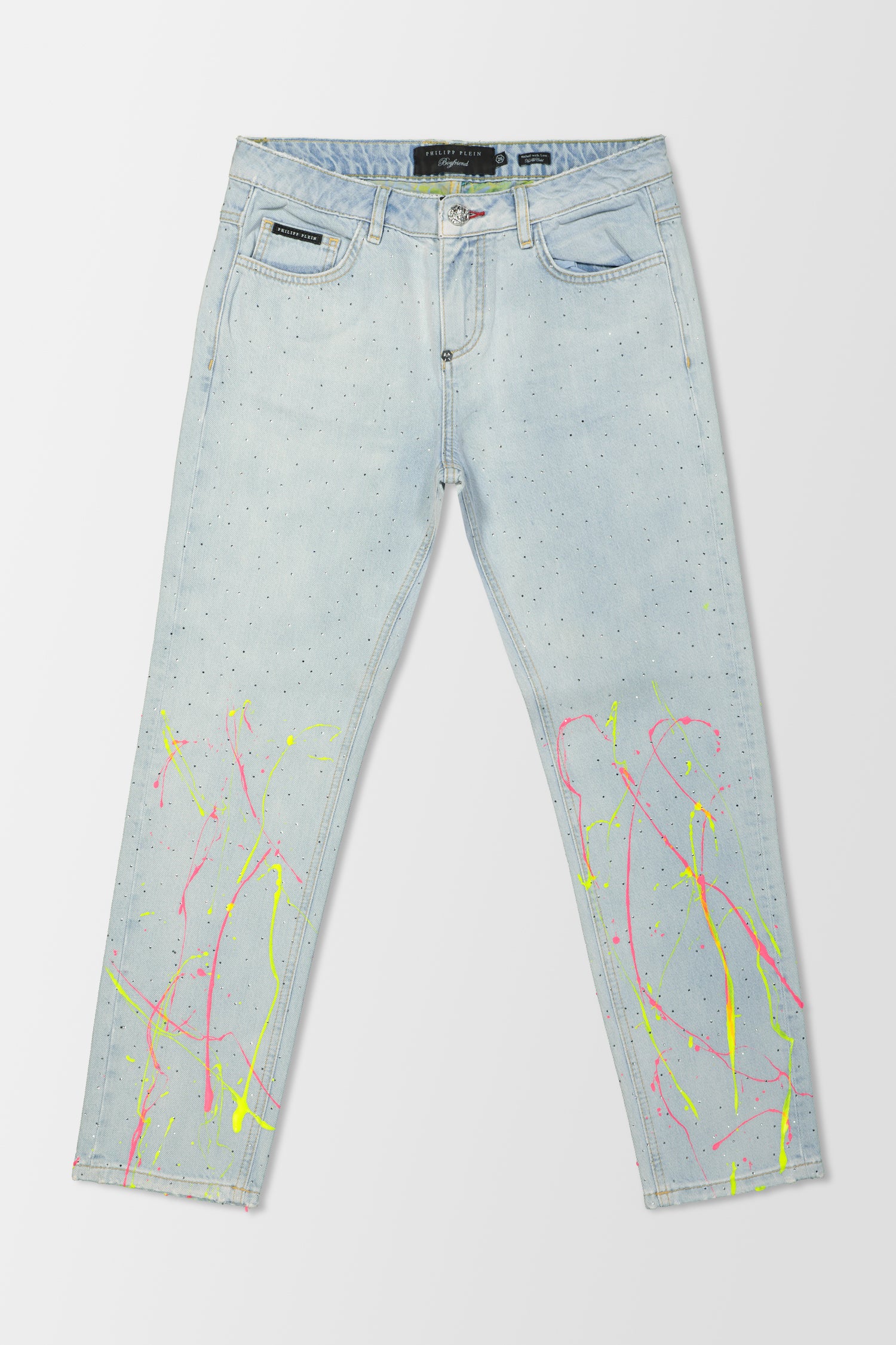 Philipp Plein Hot'n'Cold Boyfriend Jeans with Crystal Embellishments - Trendy Distressed Denim for Women's Streetwear & Night Out Fashion