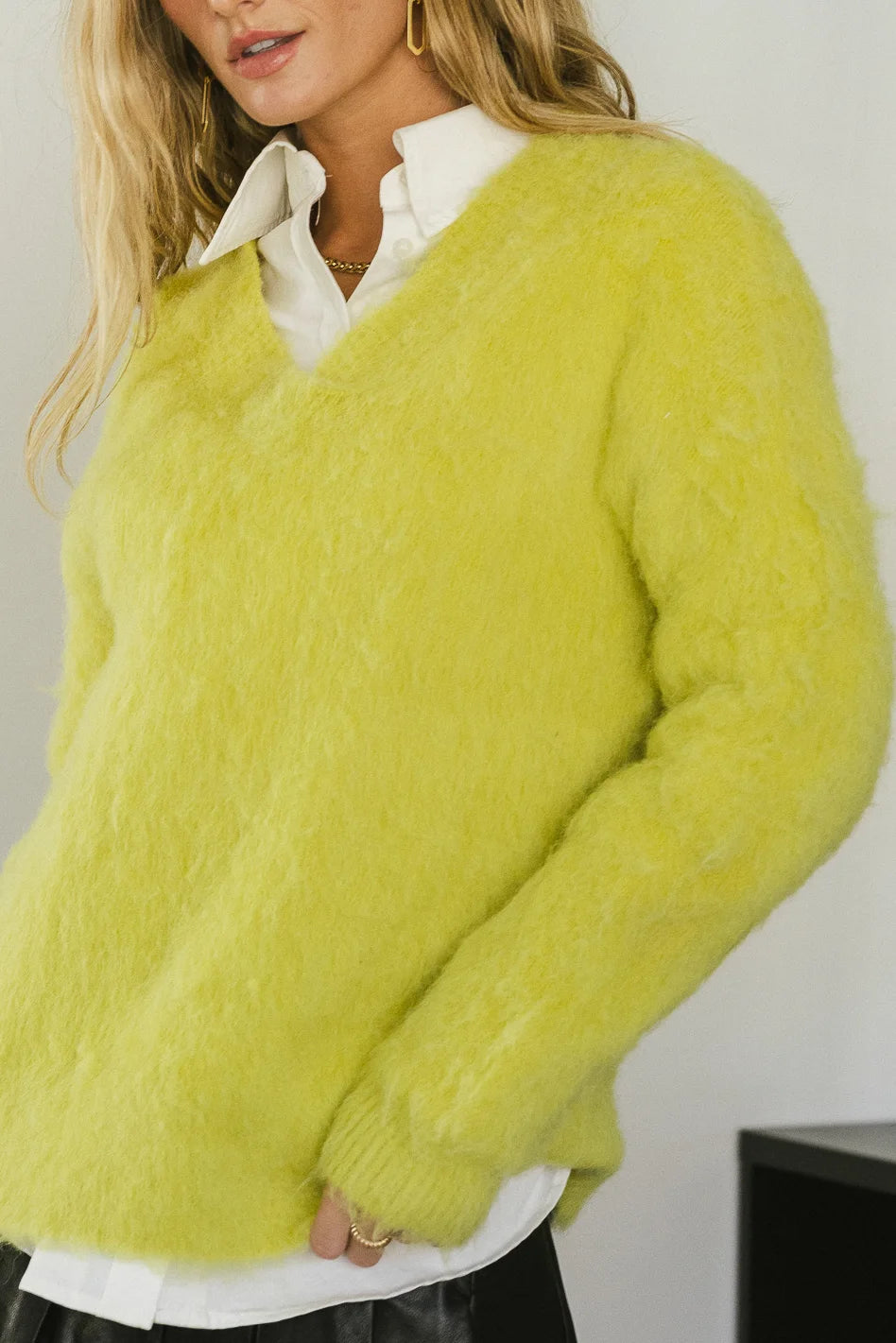 Miller Fuzzy Sweater in Chartreuse Green | Cozy Knit Pullover for Women | Perfect for Fall & Winter Outfits, Casual Wear & Holiday Gatherings