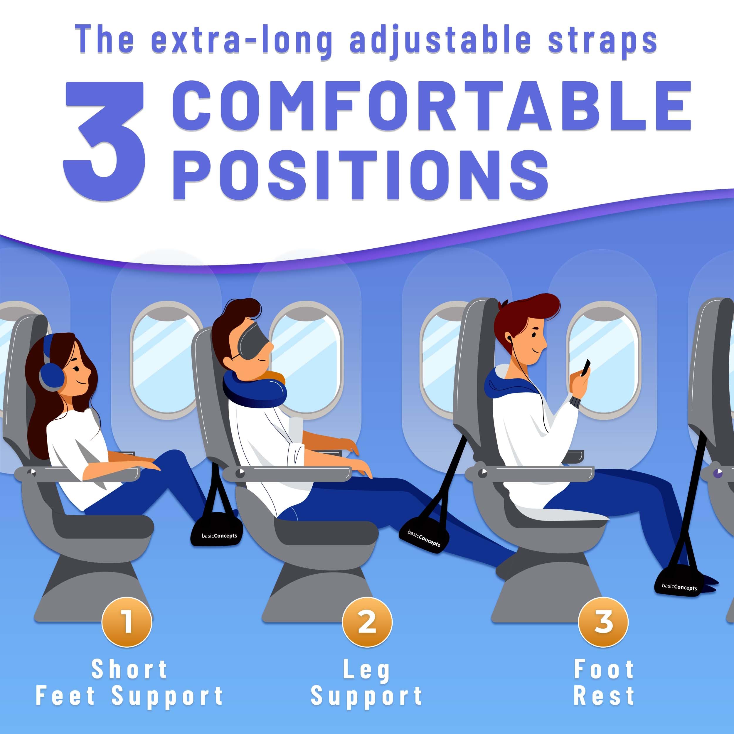 Airplane Footrest (2 Pack) - Adjustable Foot Hammock for Travel & Office Use - Comfortable Foot Support for Long Flights, Work Desks & Home Relaxation - Essential Airplane Travel Accessories & Ergonomic Office Footrest